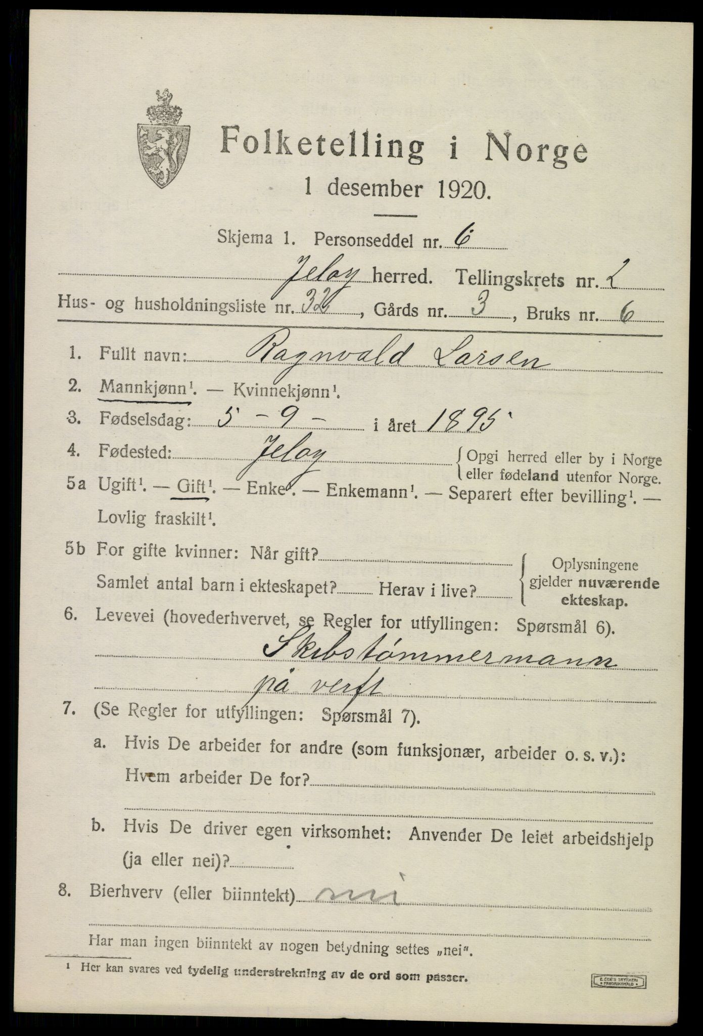 SAO, 1920 census for Moss land district, 1920, p. 2505