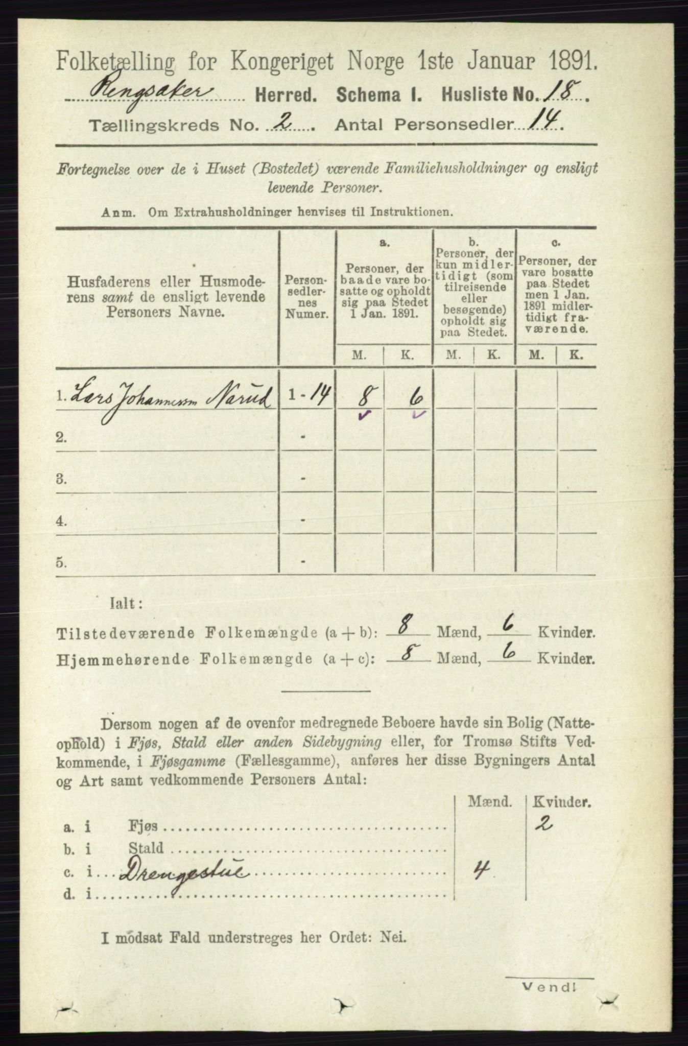 RA, 1891 census for 0412 Ringsaker, 1891, p. 765