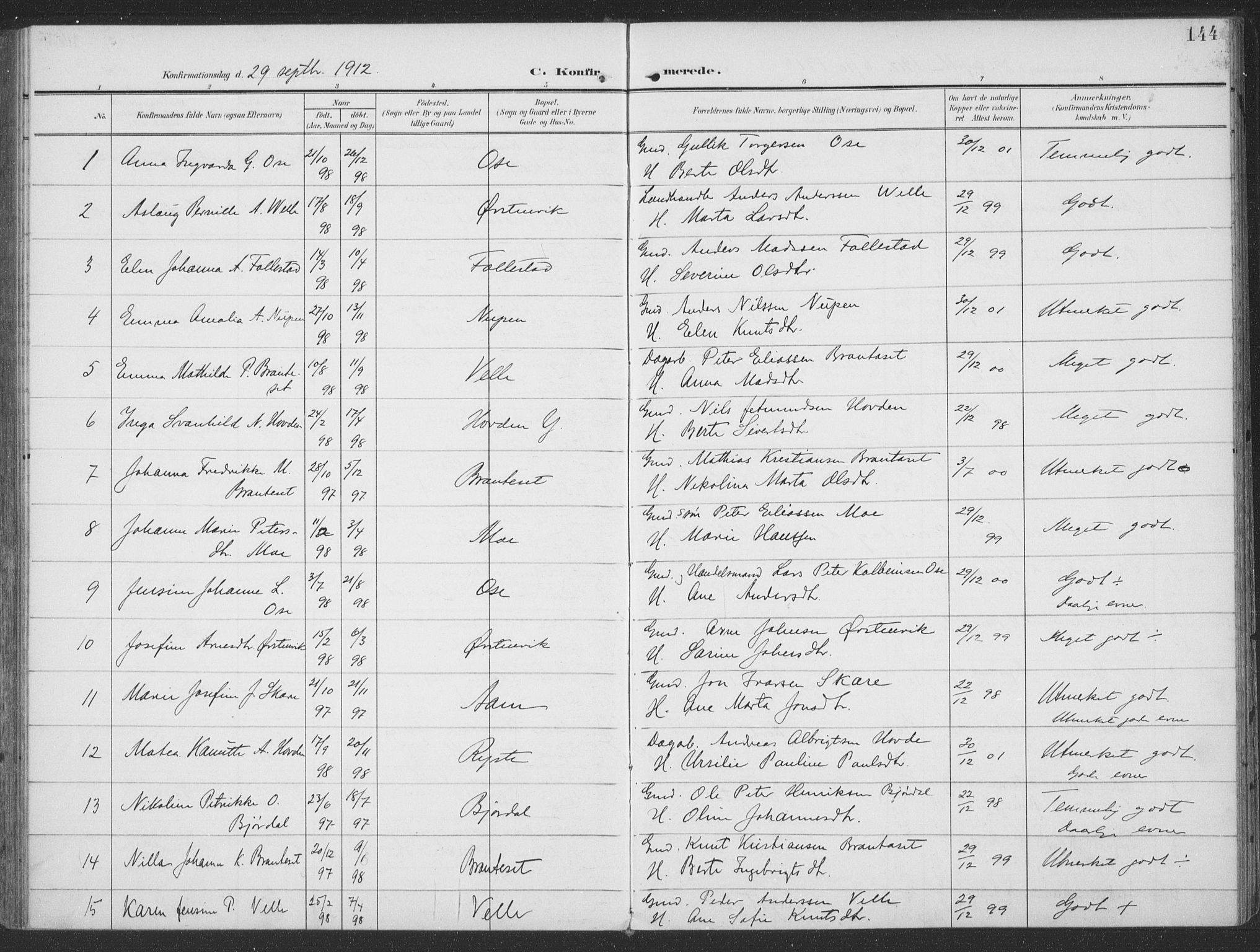 Ministerialprotokoller, klokkerbøker og fødselsregistre - Møre og Romsdal, SAT/A-1454/513/L0178: Parish register (official) no. 513A05, 1906-1919, p. 144