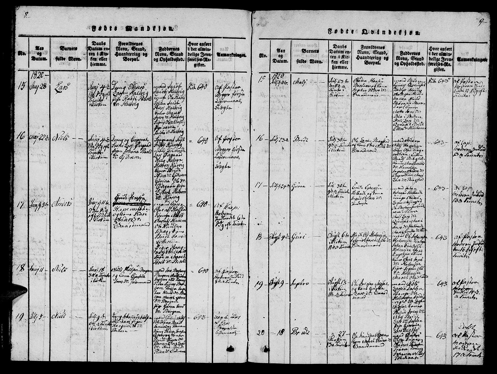 Ministerialprotokoller, klokkerbøker og fødselsregistre - Møre og Romsdal, AV/SAT-A-1454/586/L0990: Parish register (copy) no. 586C01, 1819-1837, p. 8-9