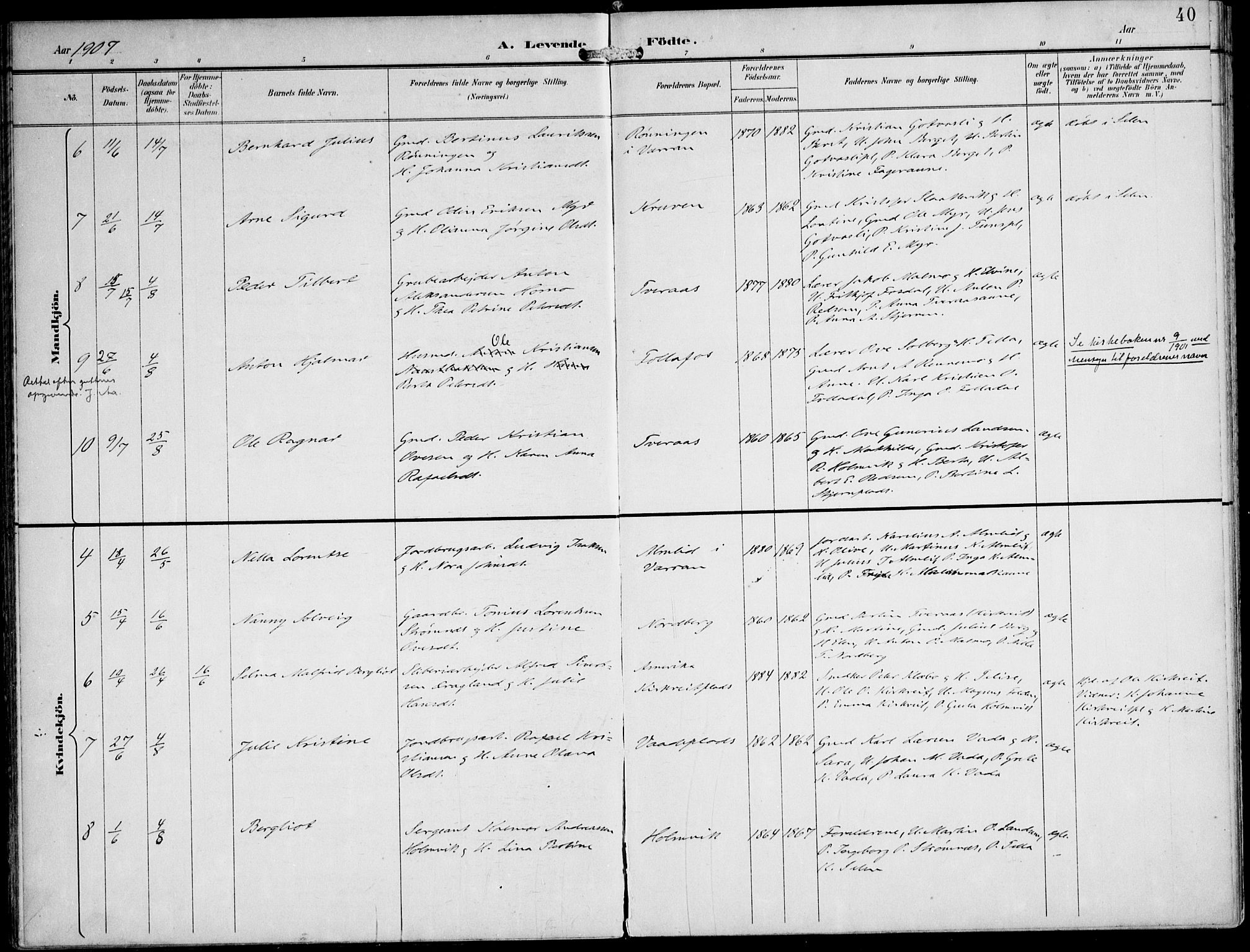 Ministerialprotokoller, klokkerbøker og fødselsregistre - Nord-Trøndelag, SAT/A-1458/745/L0430: Parish register (official) no. 745A02, 1895-1913, p. 40