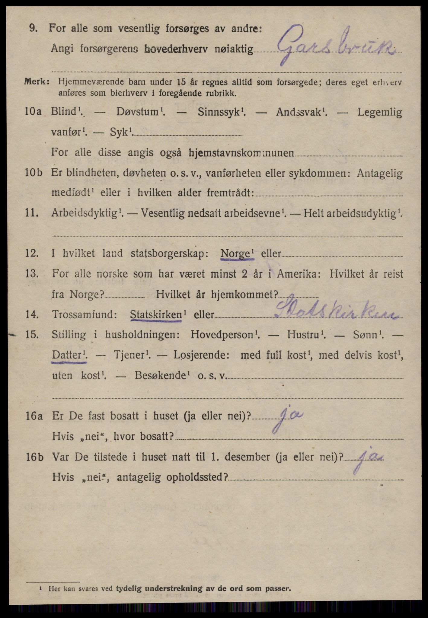 SAT, 1920 census for Volda, 1920, p. 9209