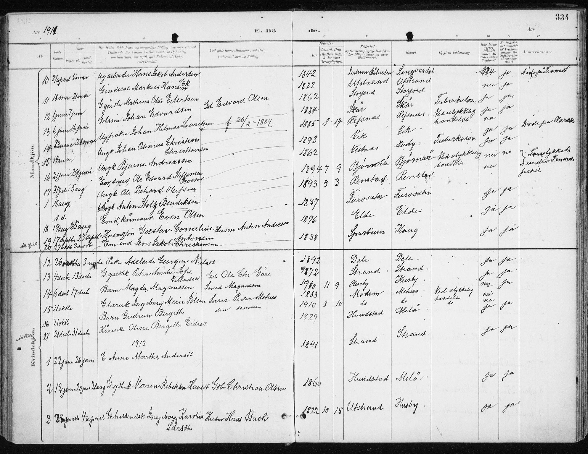 Kvæfjord sokneprestkontor, AV/SATØ-S-1323/G/Ga/Gaa/L0006kirke: Parish register (official) no. 6, 1895-1914, p. 334