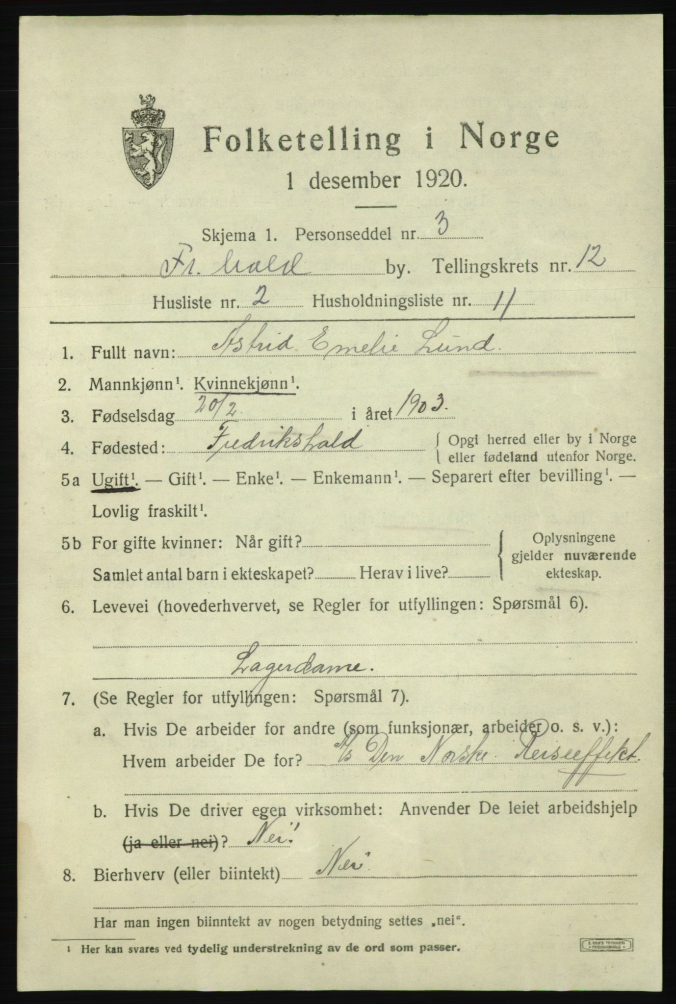 SAO, 1920 census for Fredrikshald, 1920, p. 19935