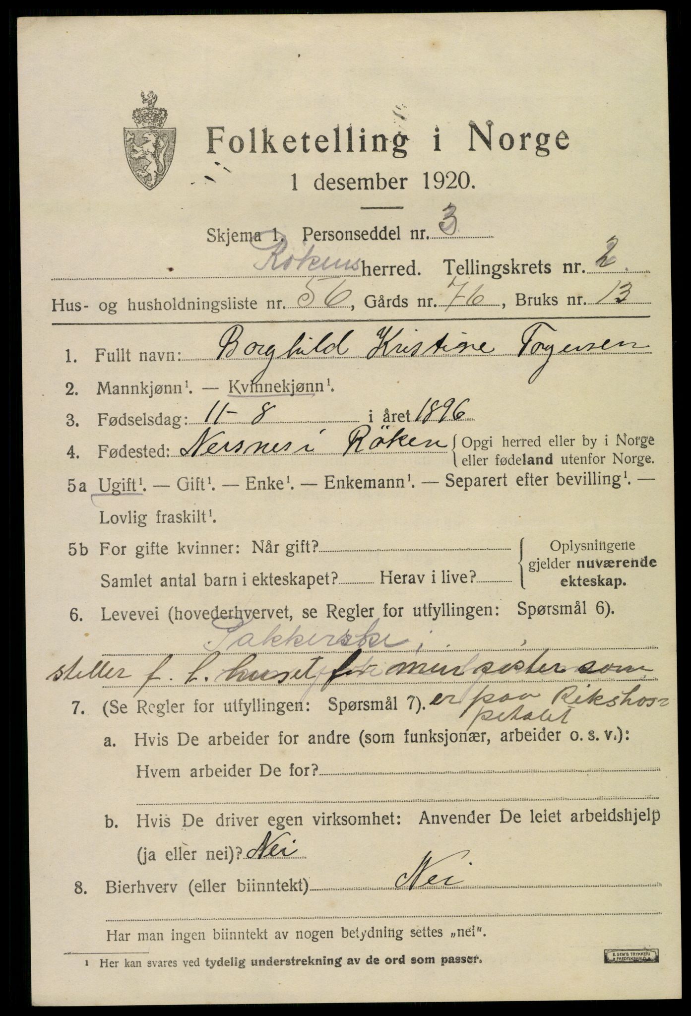 SAKO, 1920 census for Røyken, 1920, p. 3614