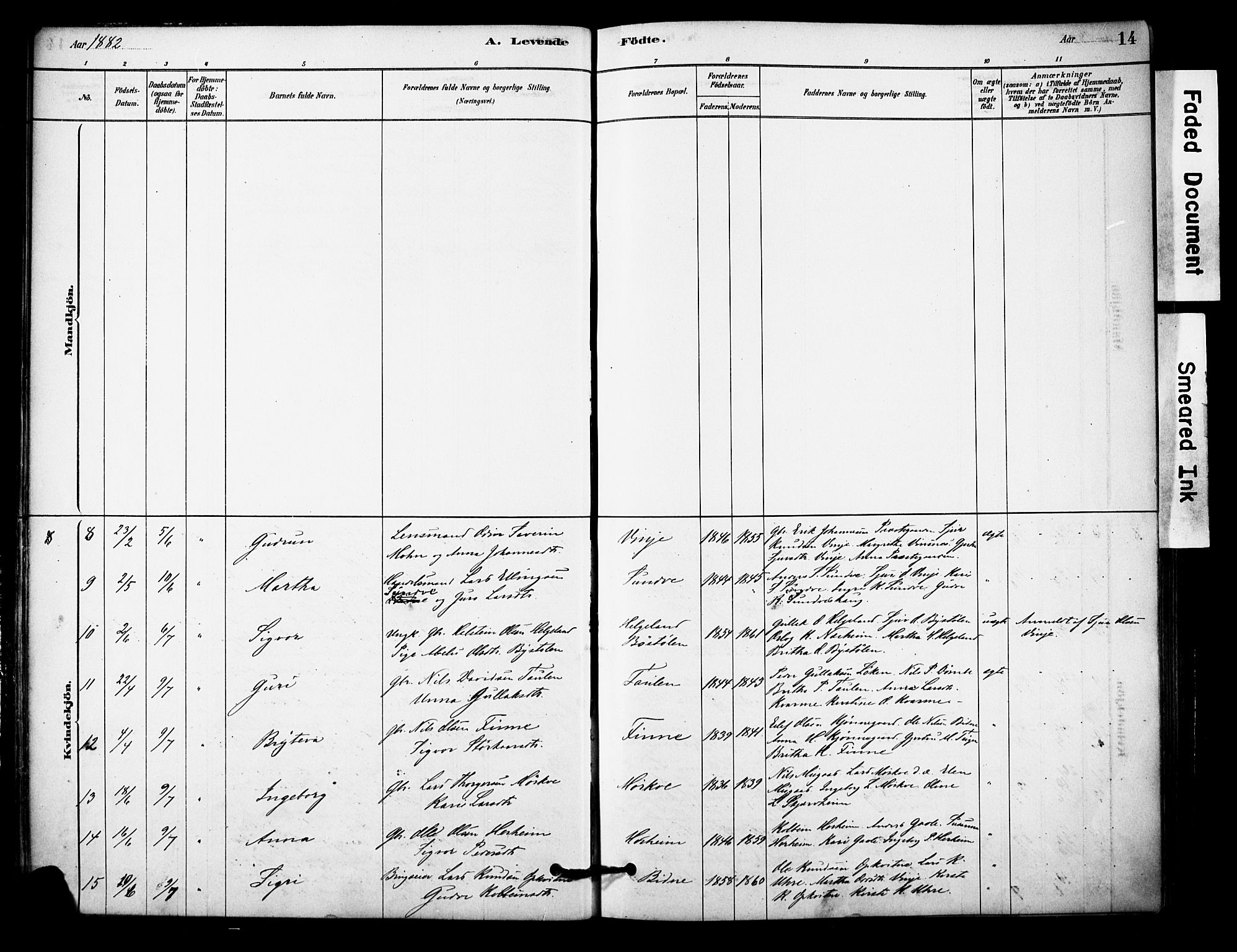 Vossestrand Sokneprestembete, AV/SAB-A-79101/H/Haa: Parish register (official) no. C 1, 1878-1903, p. 14