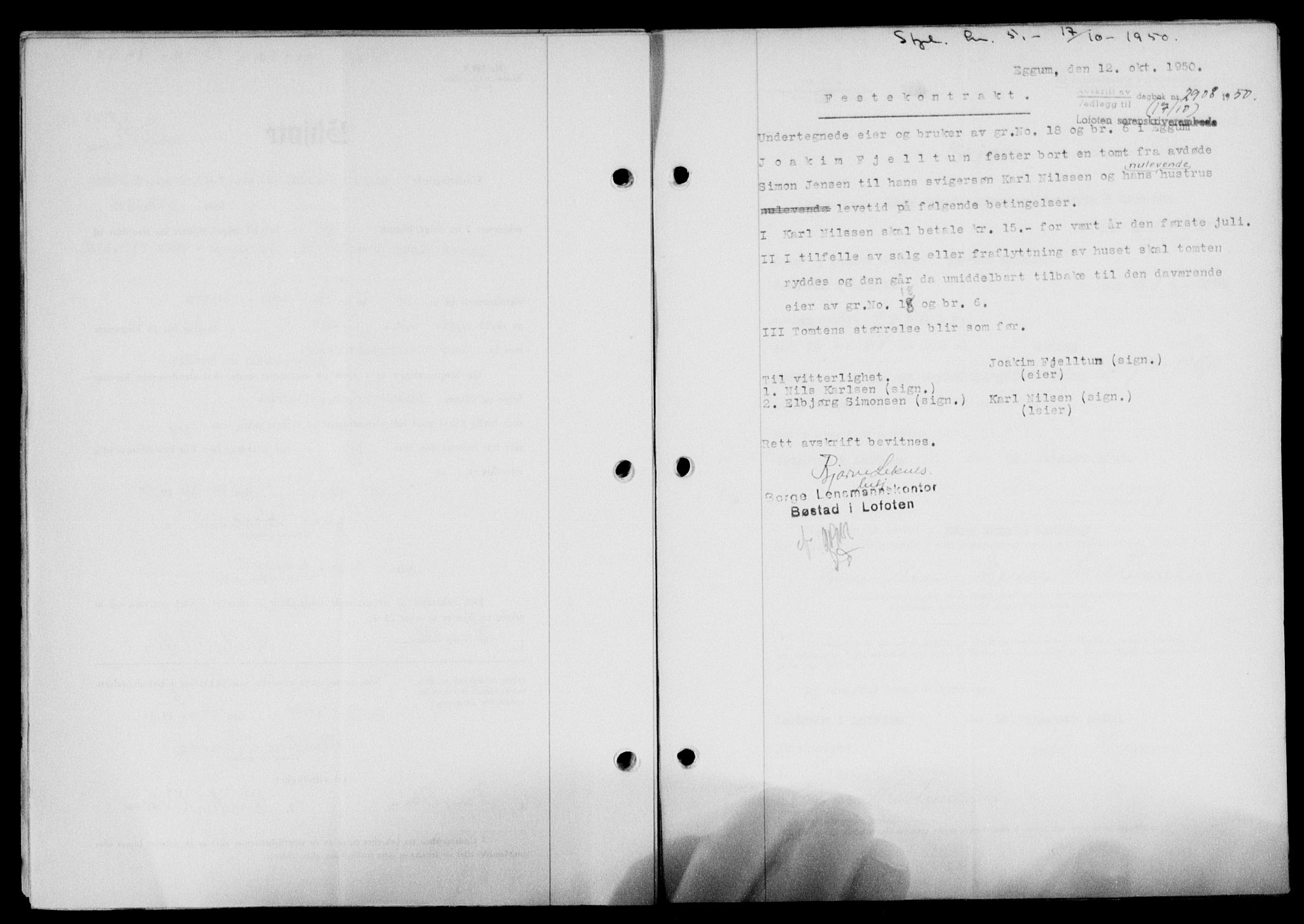 Lofoten sorenskriveri, SAT/A-0017/1/2/2C/L0024a: Mortgage book no. 24a, 1950-1950, Diary no: : 2908/1950