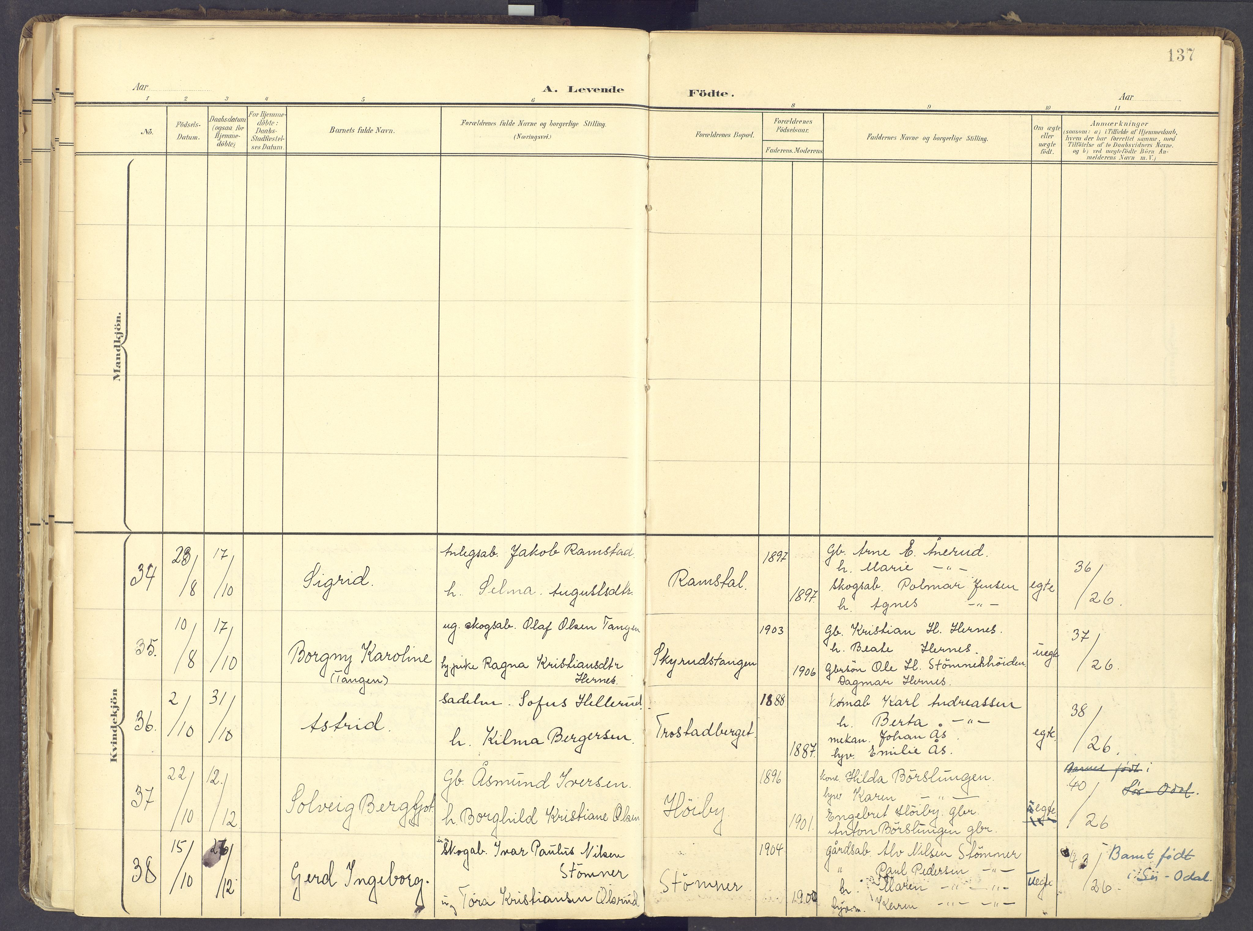 Vinger prestekontor, AV/SAH-PREST-024/H/Ha/Haa/L0017: Parish register (official) no. 17, 1901-1927, p. 137