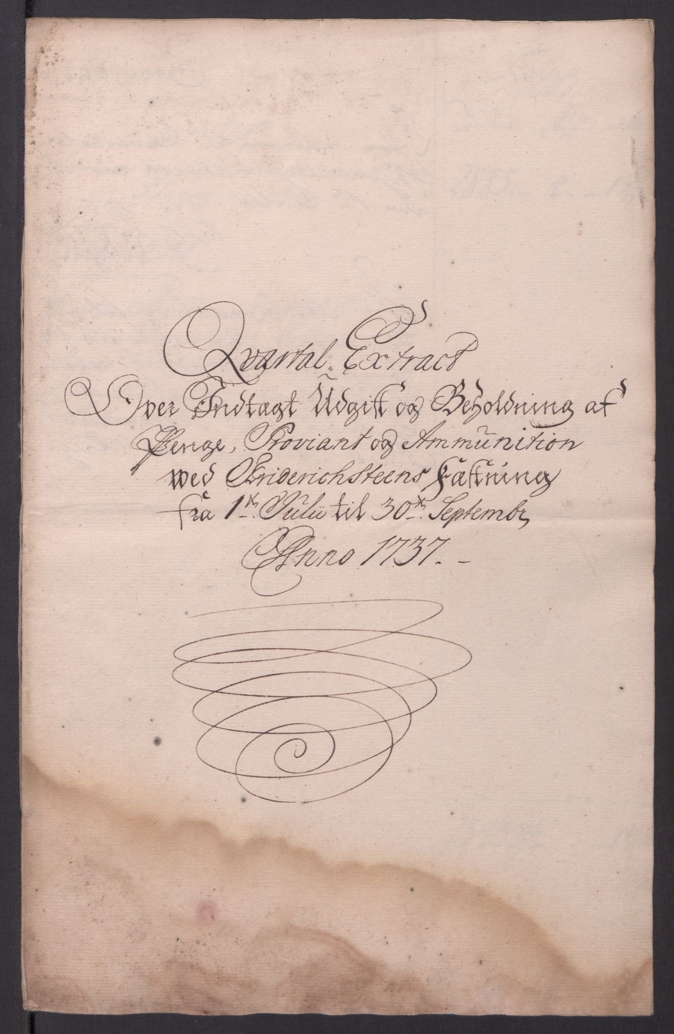 Kommanderende general (KG I) med Det norske krigsdirektorium, AV/RA-EA-5419/D/L0154: Fredriksten festning: Brev, inventarfortegnelser og regnskapsekstrakter, 1730-1739, p. 540