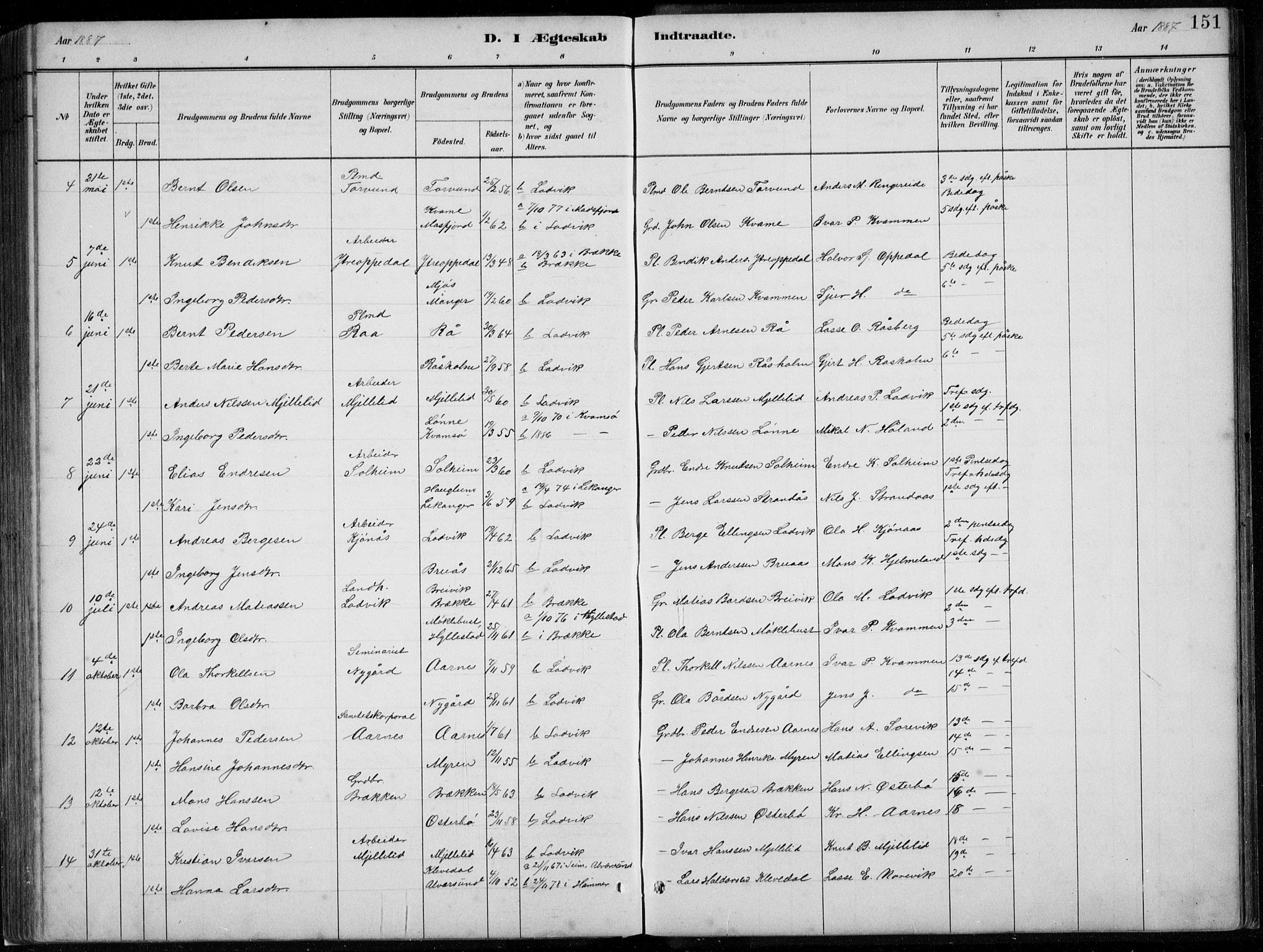 Lavik sokneprestembete, SAB/A-80901: Parish register (copy) no. A 2, 1882-1910, p. 151