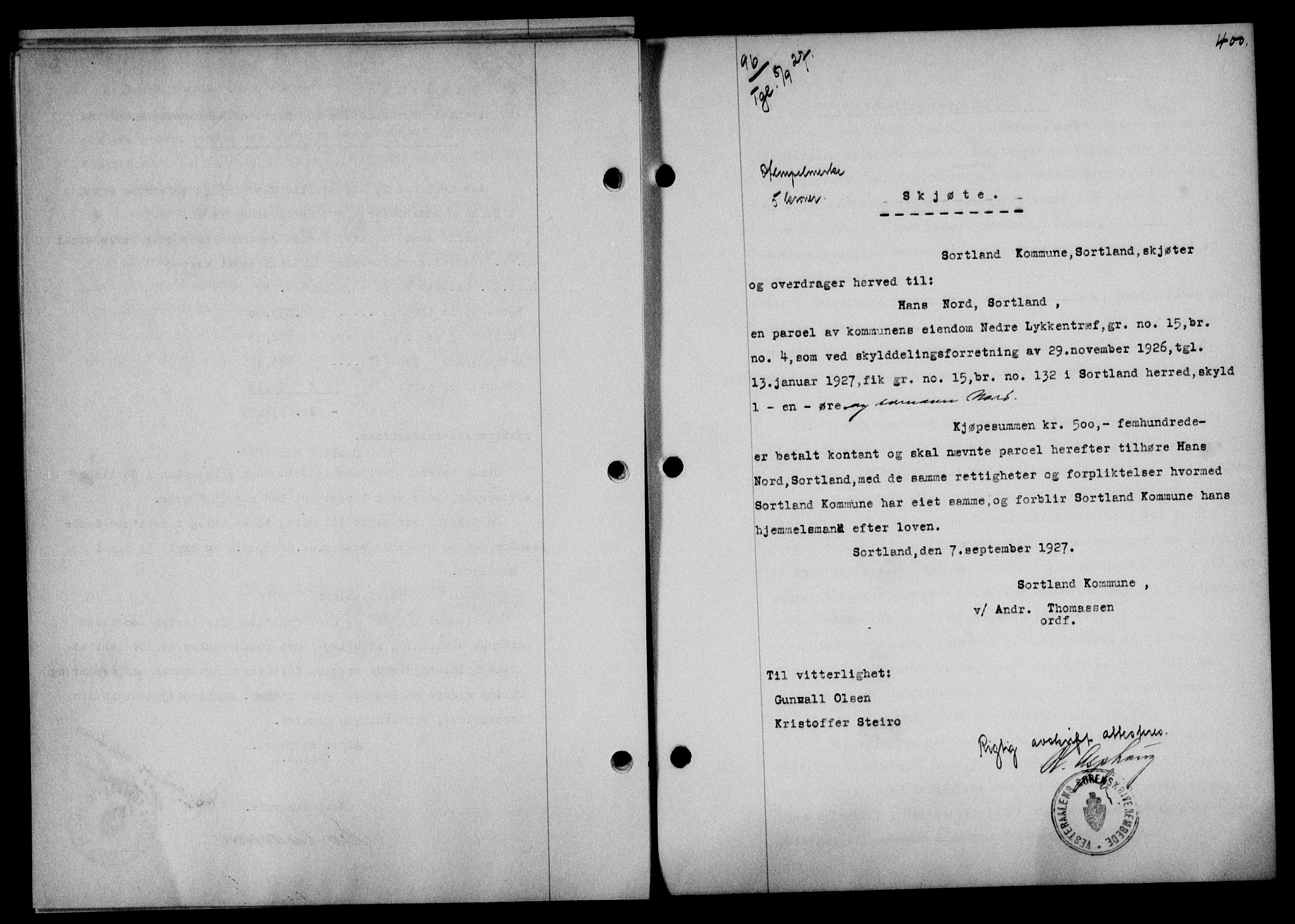 Vesterålen sorenskriveri, SAT/A-4180/1/2/2Ca/L0044: Mortgage book no. 37, 1927-1927, Deed date: 08.09.1927