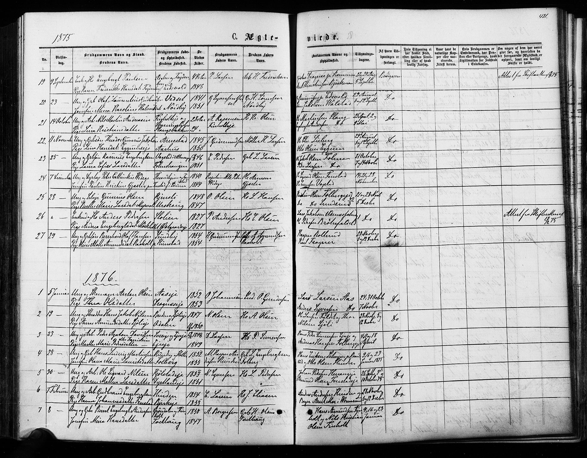 Nes prestekontor Kirkebøker, SAO/A-10410/F/Fa/L0009: Parish register (official) no. I 9, 1875-1882, p. 431