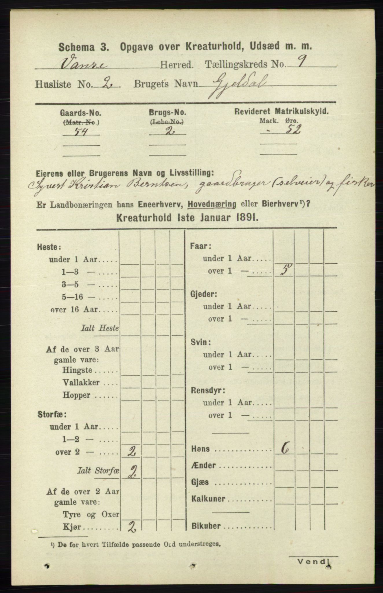 RA, 1891 census for 1041 Vanse, 1891, p. 9591