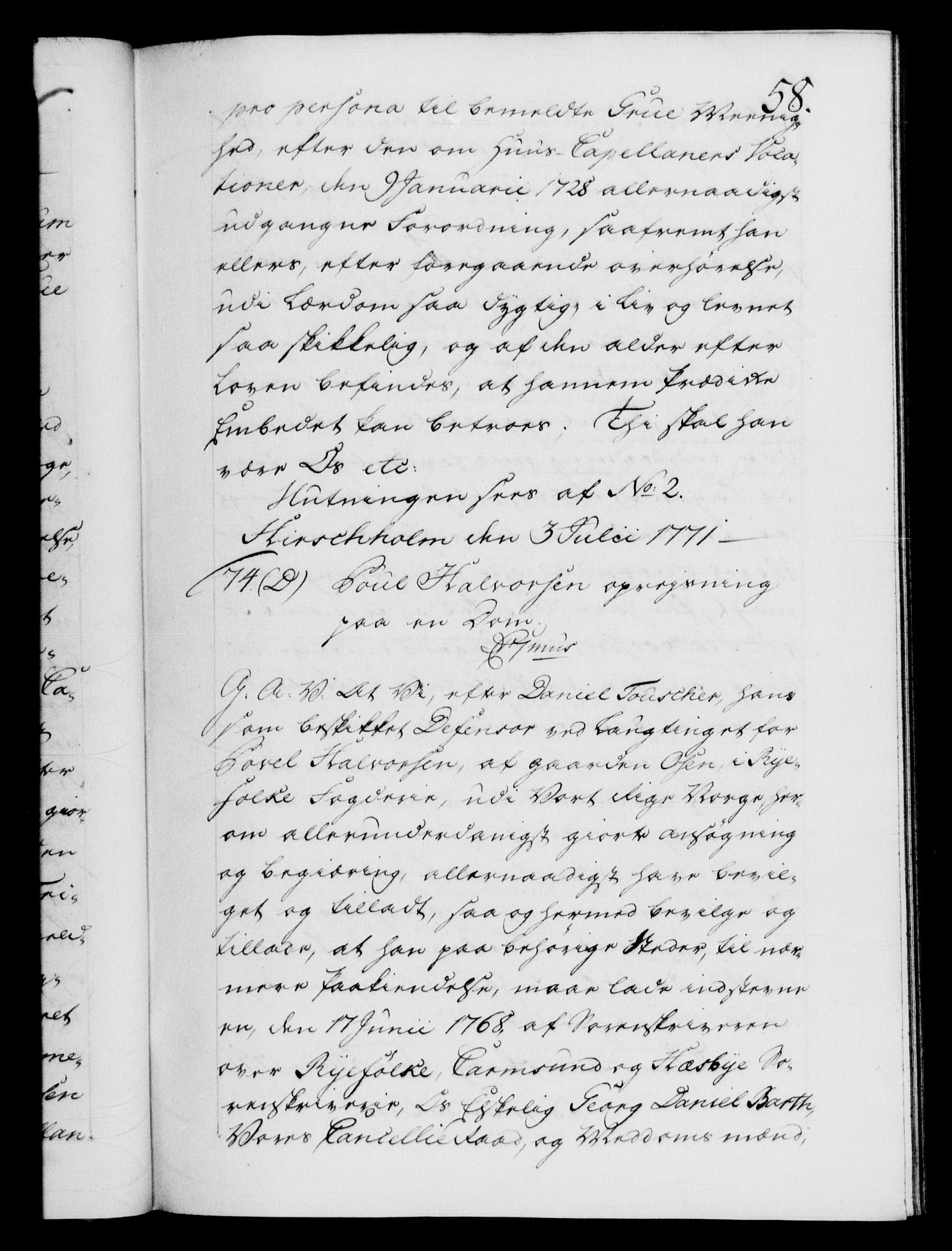 Danske Kanselli 1572-1799, RA/EA-3023/F/Fc/Fca/Fcaa/L0045: Norske registre "Norske eller 3. dept.s åpne brev, 1771-1773, p. 58a