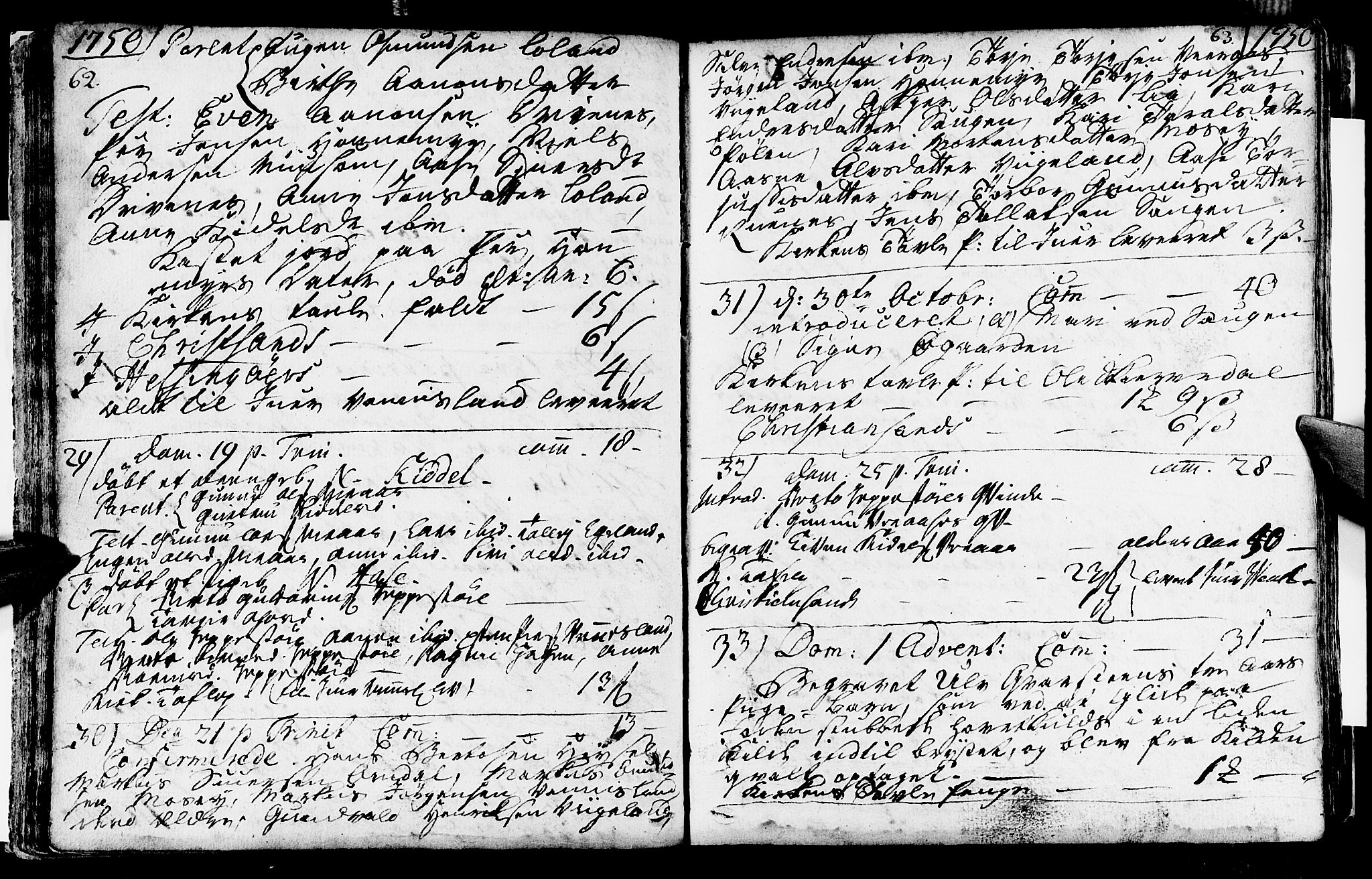 Vennesla sokneprestkontor, AV/SAK-1111-0045/Fa/Fab/L0001: Parish register (official) no. A 1, 1741-1794, p. 62-63