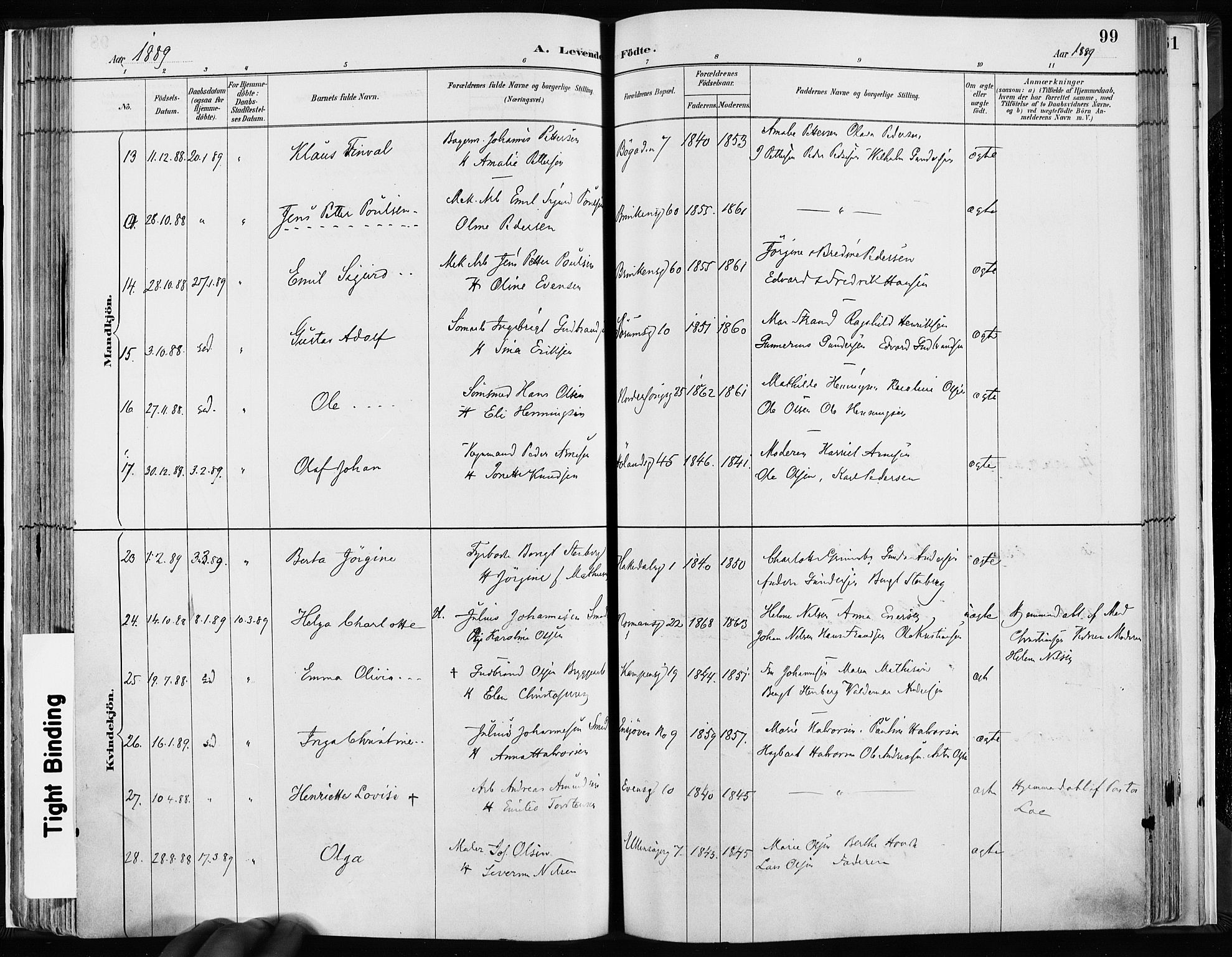 Kampen prestekontor Kirkebøker, AV/SAO-A-10853/F/Fa/L0003: Parish register (official) no. I 3, 1886-1892, p. 99