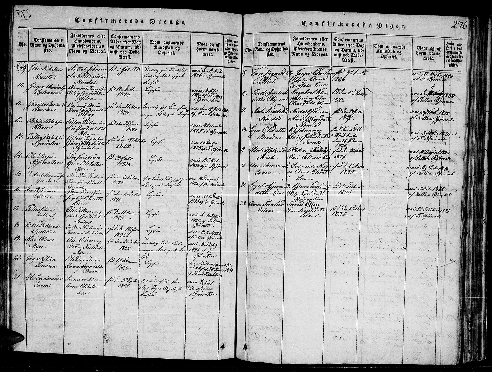 Gjerstad sokneprestkontor, AV/SAK-1111-0014/F/Fb/Fbb/L0001: Parish register (copy) no. B 1, 1813-1863, p. 276