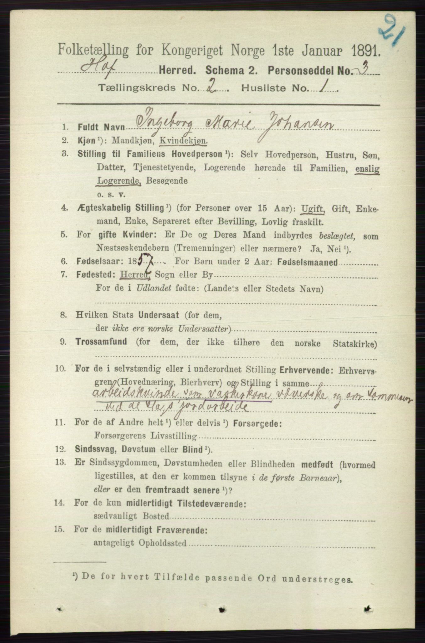 RA, 1891 census for 0714 Hof, 1891, p. 451