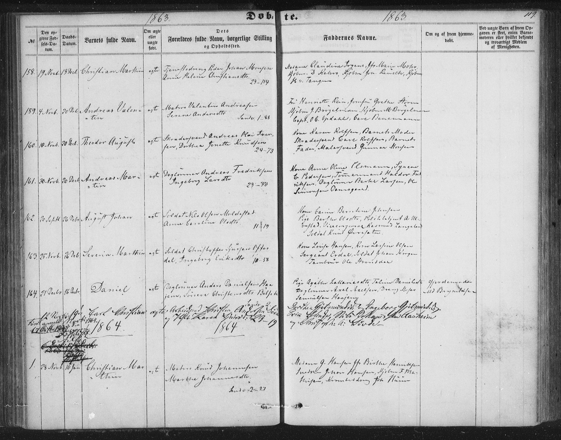 Korskirken sokneprestembete, AV/SAB-A-76101/H/Haa/L0018: Parish register (official) no. B 4, 1857-1866, p. 119