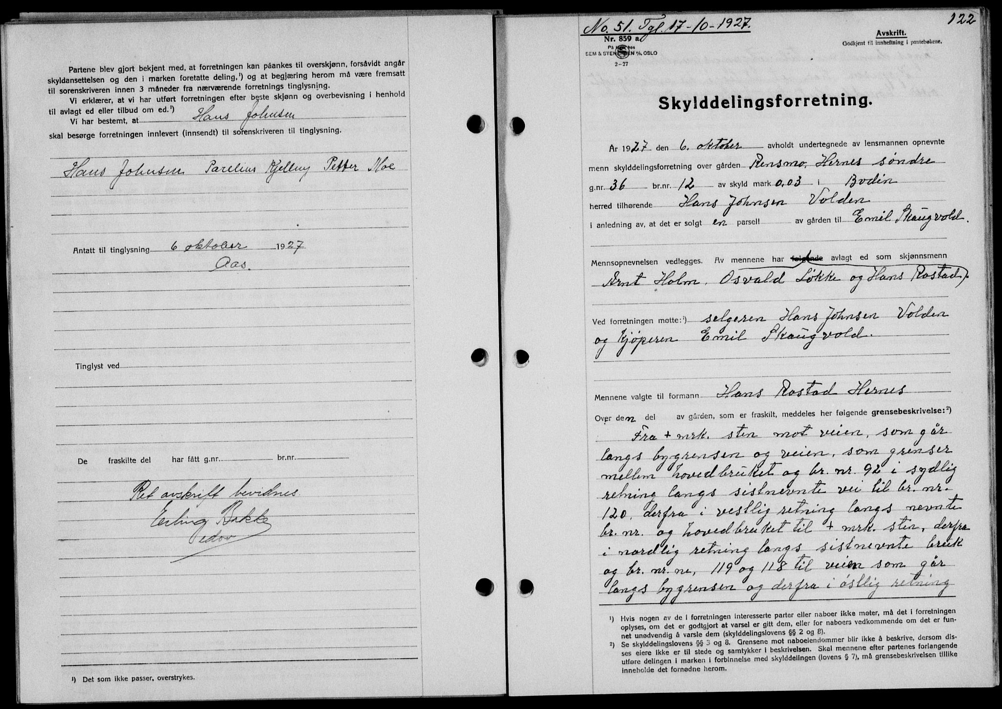 Salten sorenskriveri, AV/SAT-A-4578/1/2/2C/L0055: Mortgage book no. 45, 1927-1928, Deed date: 17.10.1927