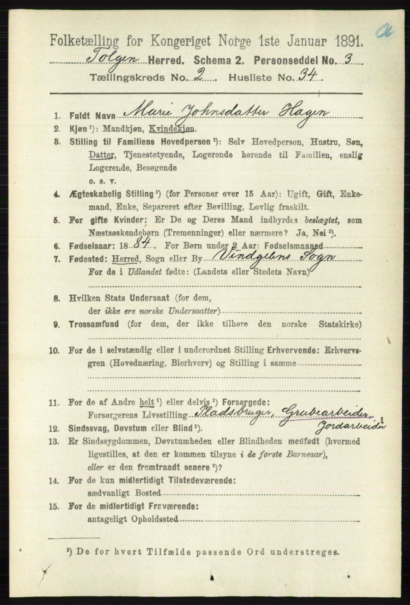 RA, 1891 census for 0436 Tolga, 1891, p. 493