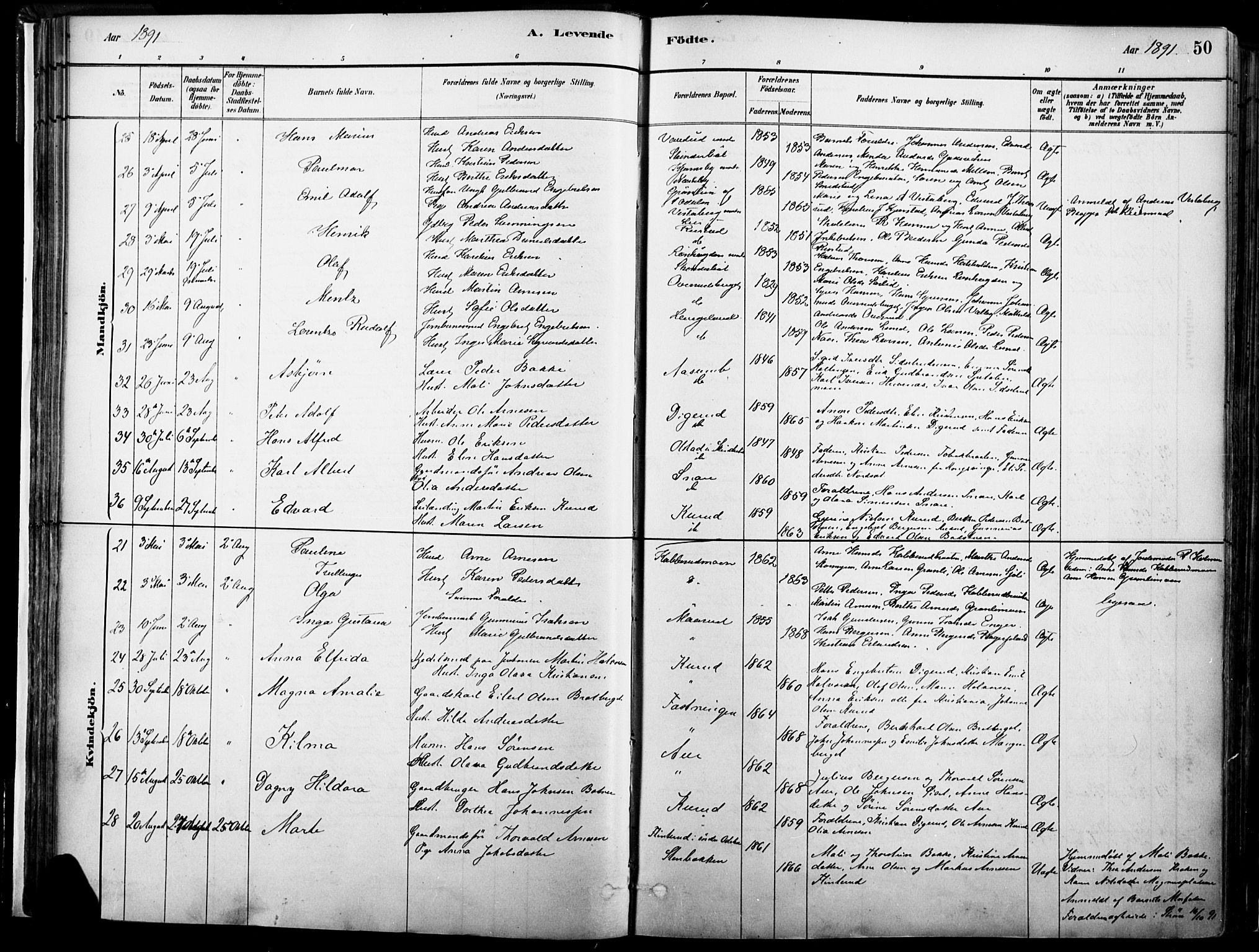 Vinger prestekontor, AV/SAH-PREST-024/H/Ha/Haa/L0014: Parish register (official) no. 14, 1881-1900, p. 50