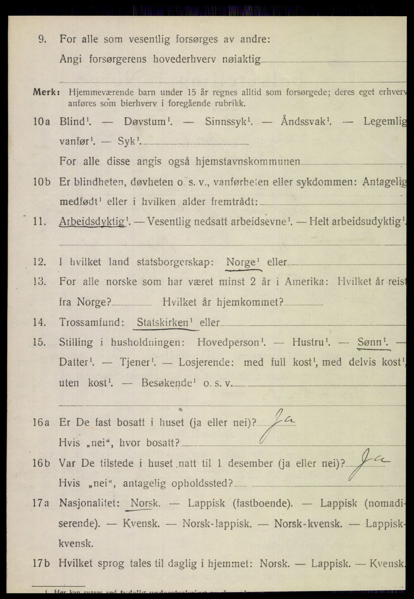 SAT, 1920 census for Nesna, 1920, p. 5738