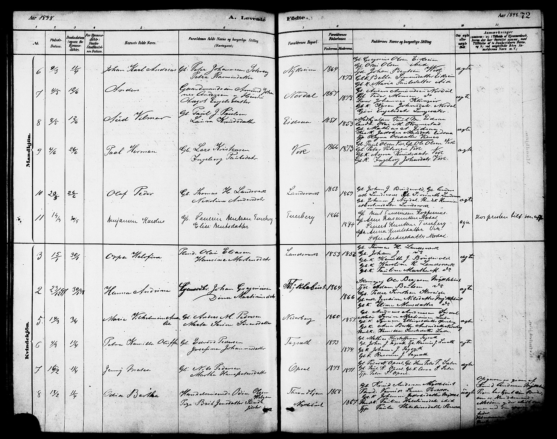 Ministerialprotokoller, klokkerbøker og fødselsregistre - Møre og Romsdal, AV/SAT-A-1454/502/L0027: Parish register (copy) no. 502C01, 1878-1908, p. 72