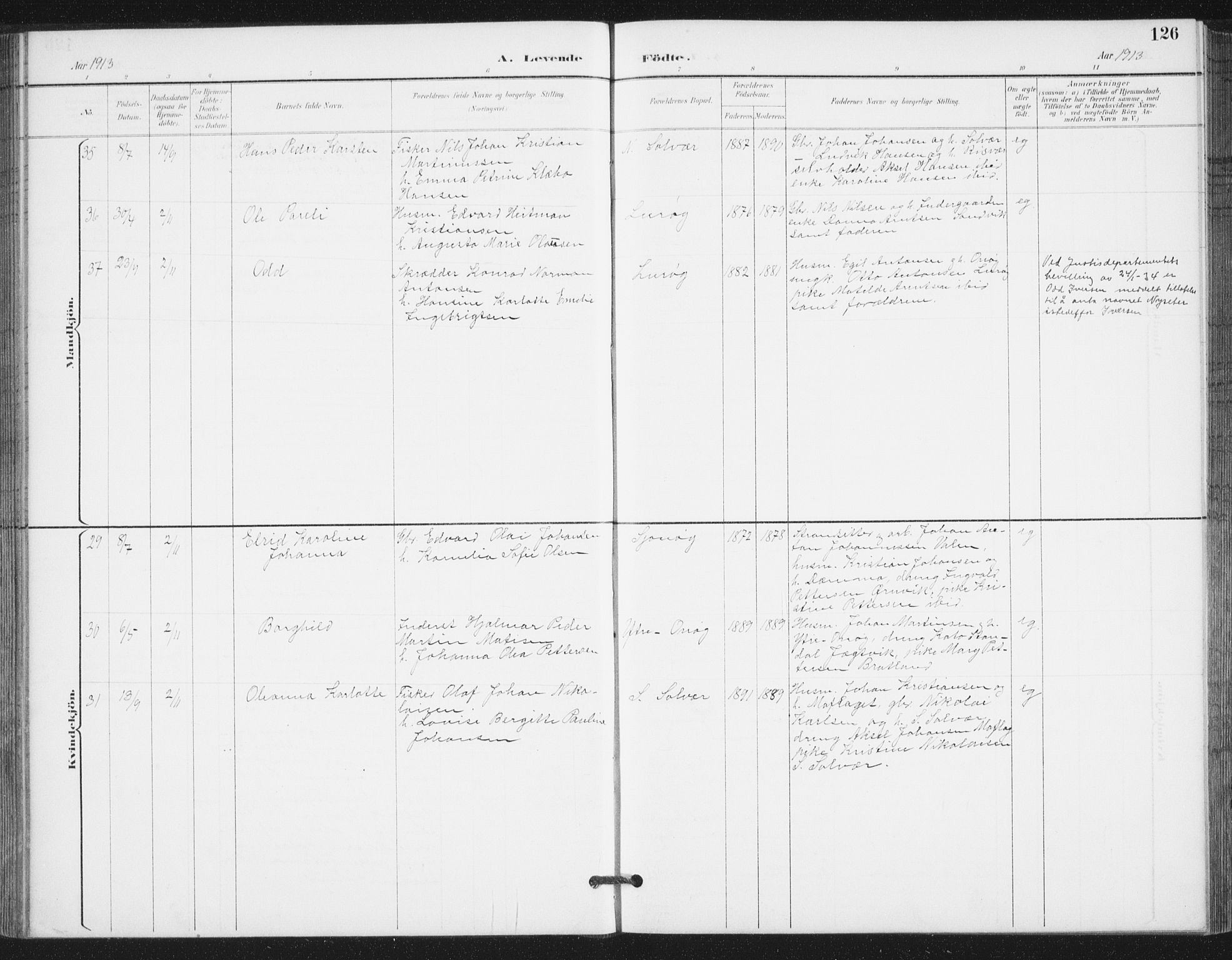 Ministerialprotokoller, klokkerbøker og fødselsregistre - Nordland, AV/SAT-A-1459/839/L0573: Parish register (copy) no. 839C03, 1892-1917, p. 126