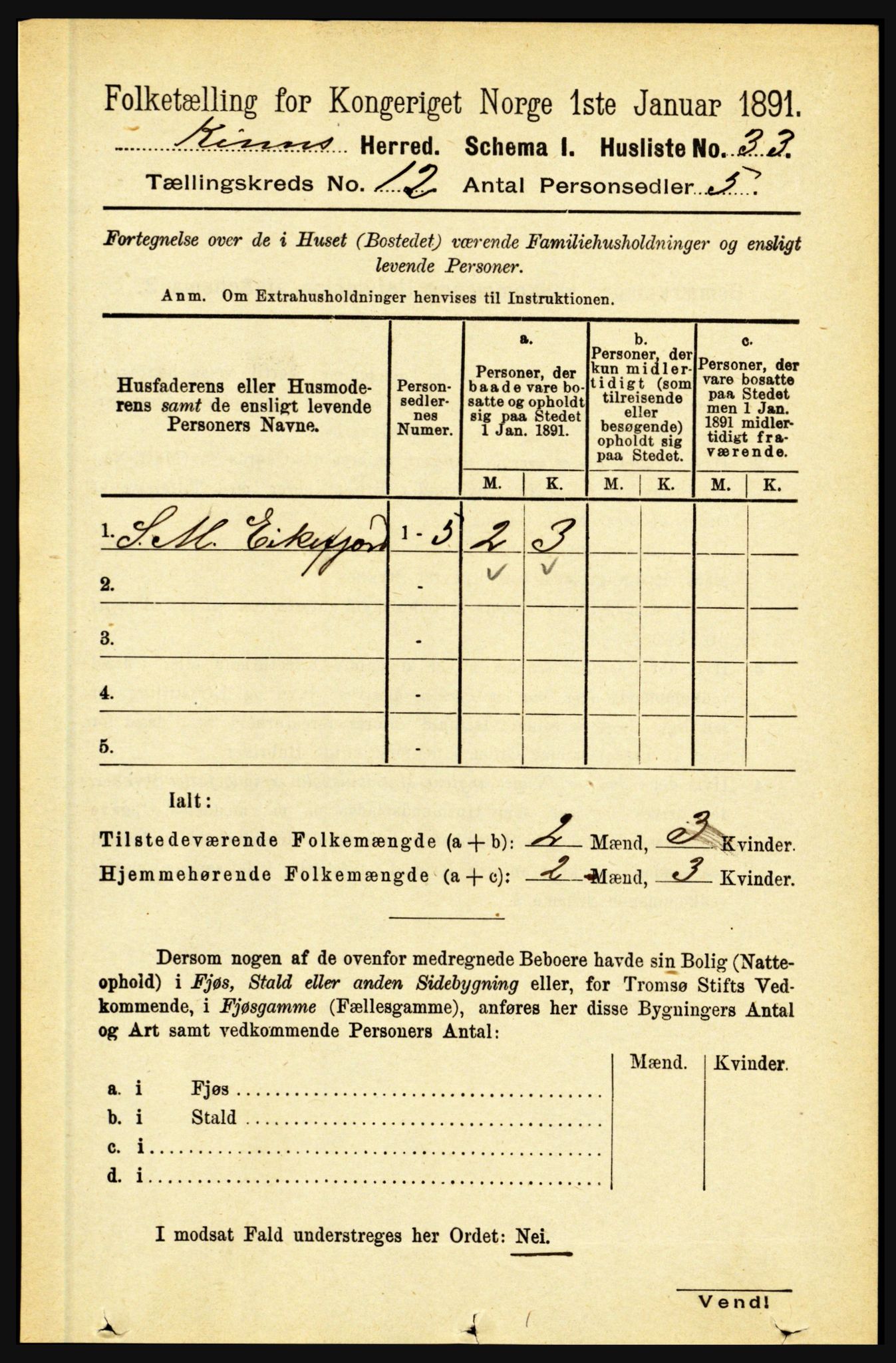 RA, 1891 census for 1437 Kinn, 1891, p. 4463