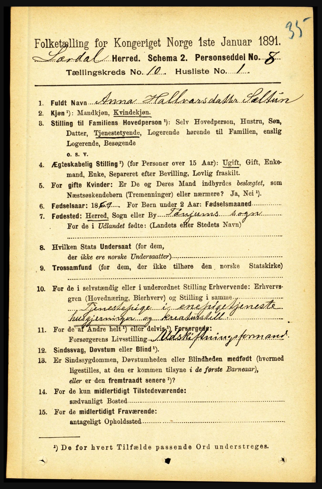 RA, 1891 census for 1422 Lærdal, 1891, p. 1704