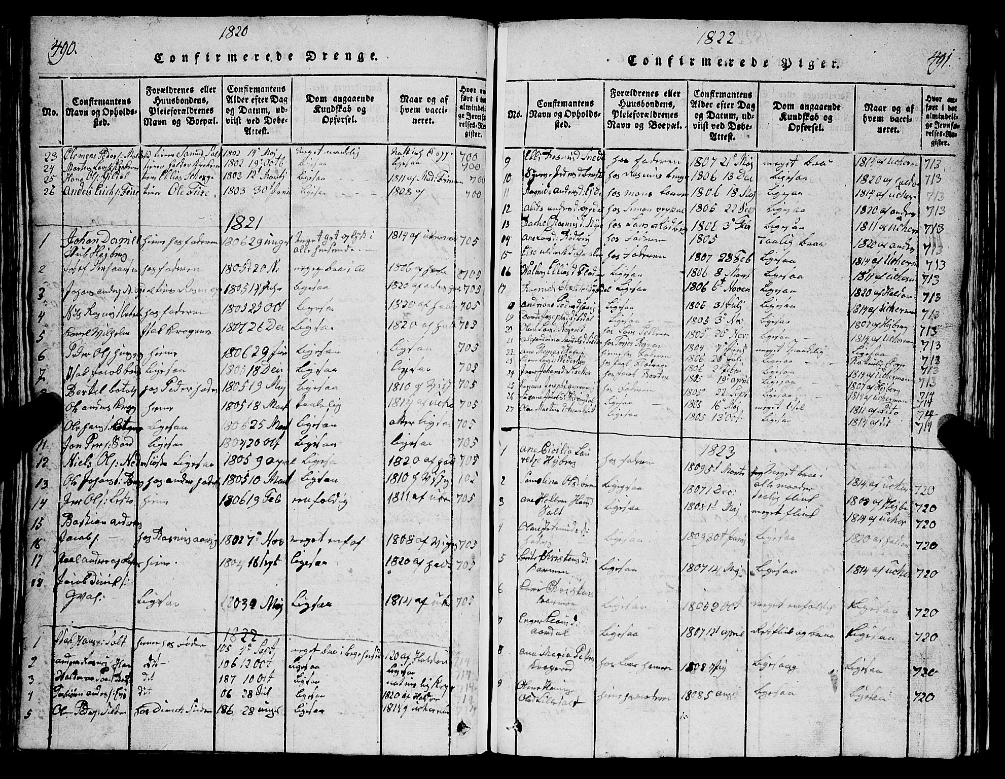 Selje sokneprestembete, AV/SAB-A-99938/H/Ha/Hab/Haba: Parish register (copy) no. A 1, 1816-1828, p. 490-491