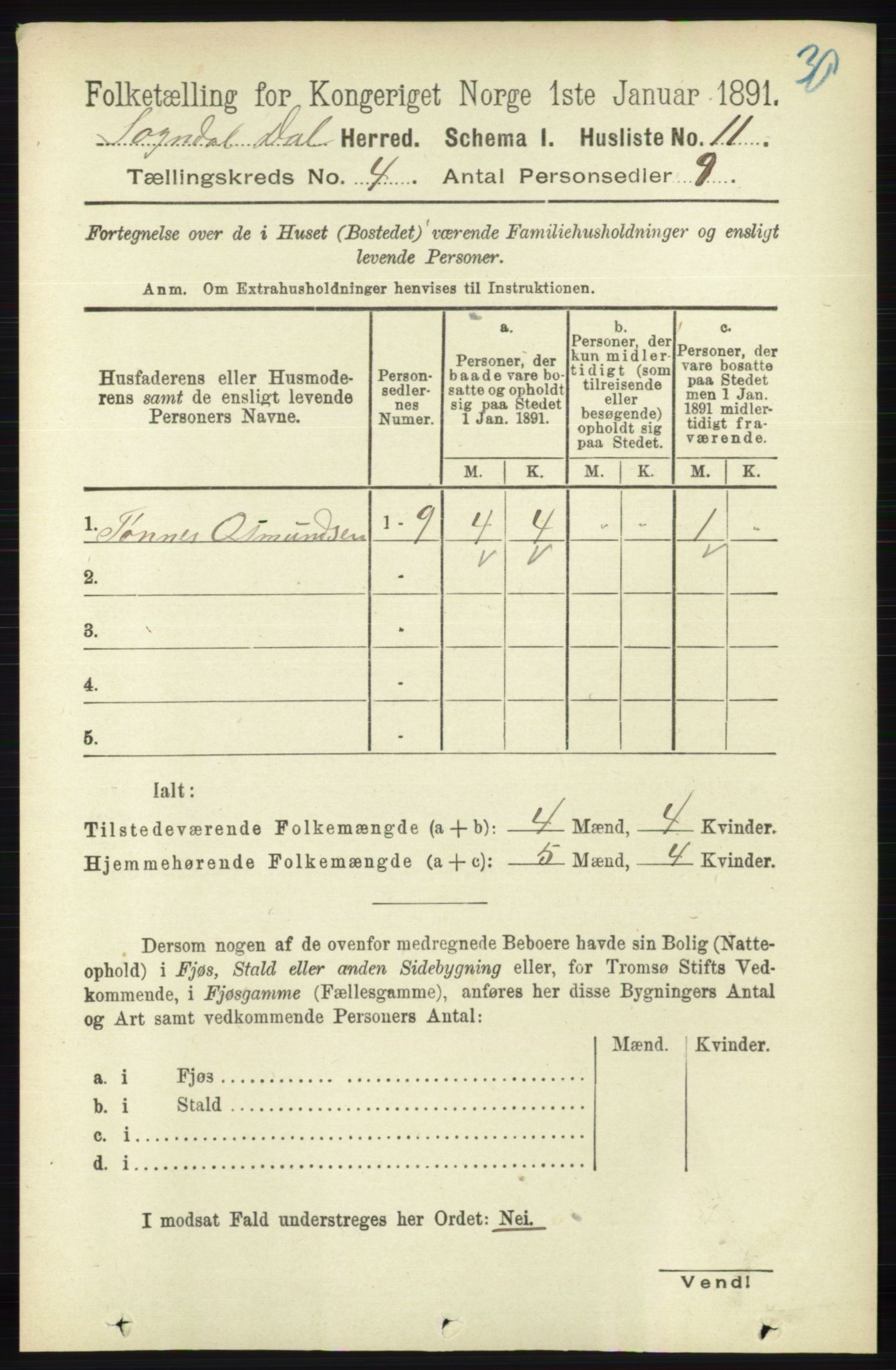 RA, 1891 census for 1111 Sokndal, 1891, p. 961