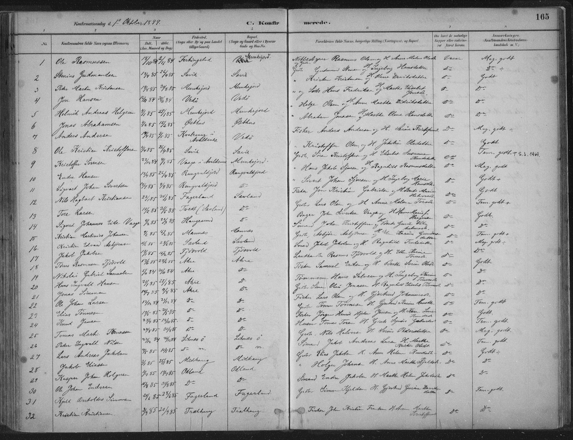 Kopervik sokneprestkontor, SAST/A-101850/H/Ha/Haa/L0004: Parish register (official) no. A 4, 1882-1905, p. 165