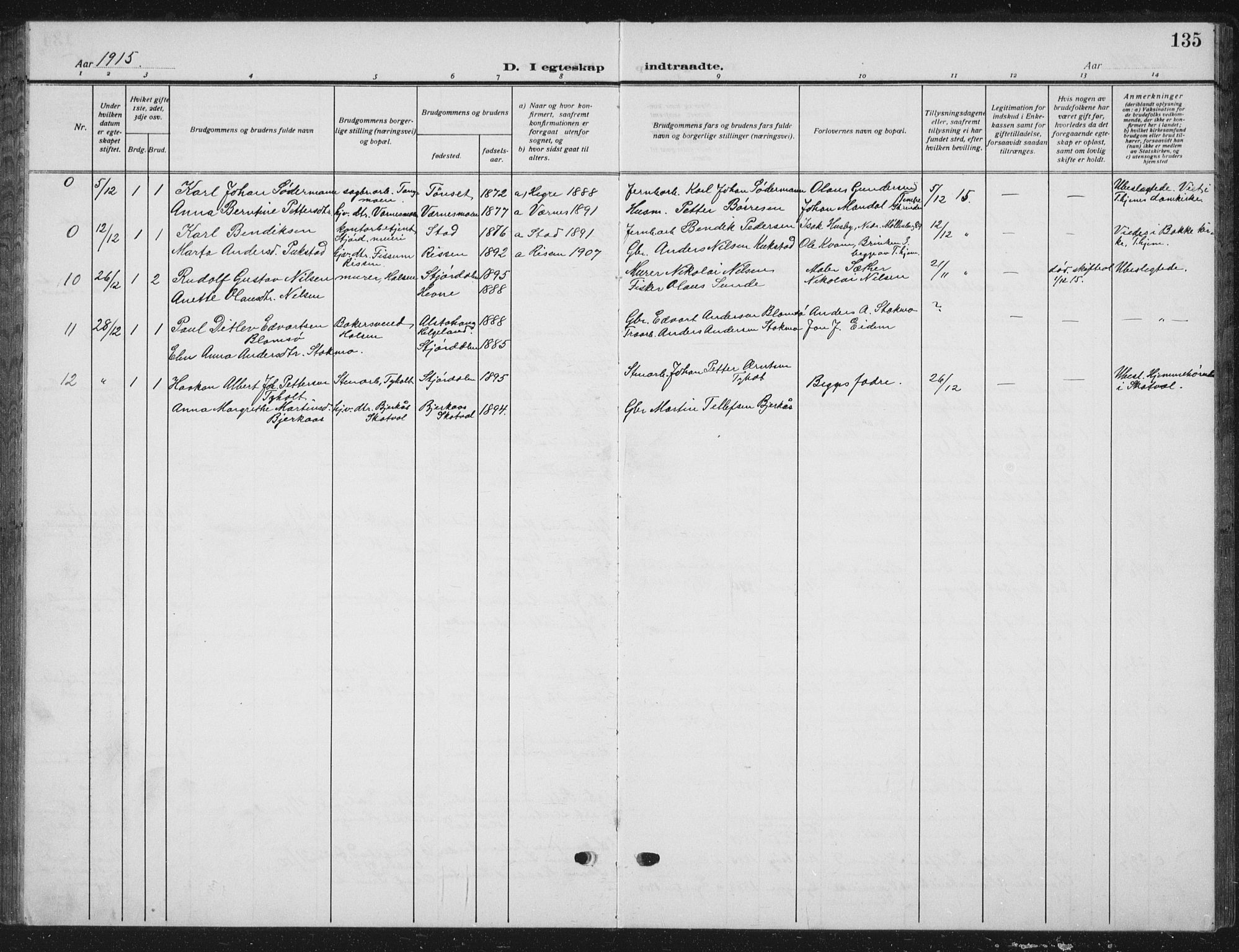 Ministerialprotokoller, klokkerbøker og fødselsregistre - Nord-Trøndelag, SAT/A-1458/709/L0088: Parish register (copy) no. 709C02, 1914-1934, p. 135