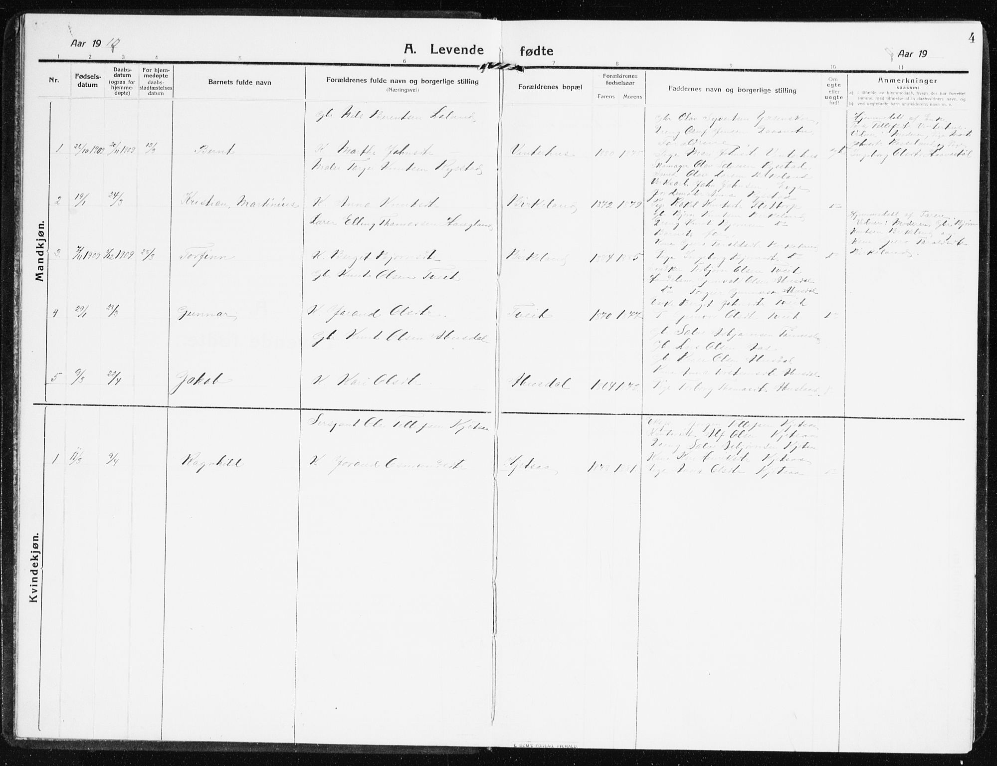 Evje sokneprestkontor, SAK/1111-0008/F/Fb/Fbb/L0003: Parish register (copy) no. B 3, 1910-1933, p. 4