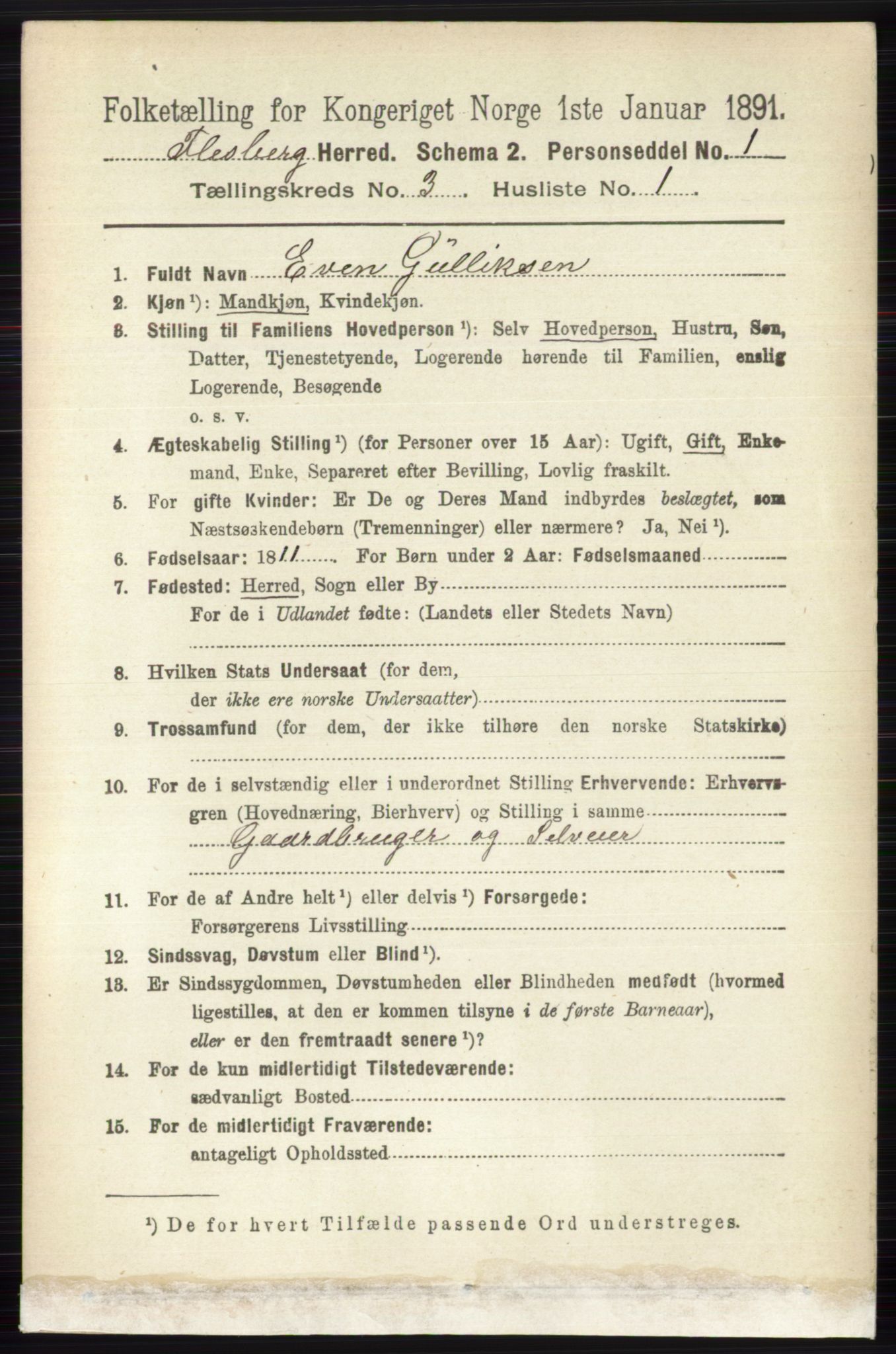 RA, 1891 census for 0631 Flesberg, 1891, p. 410