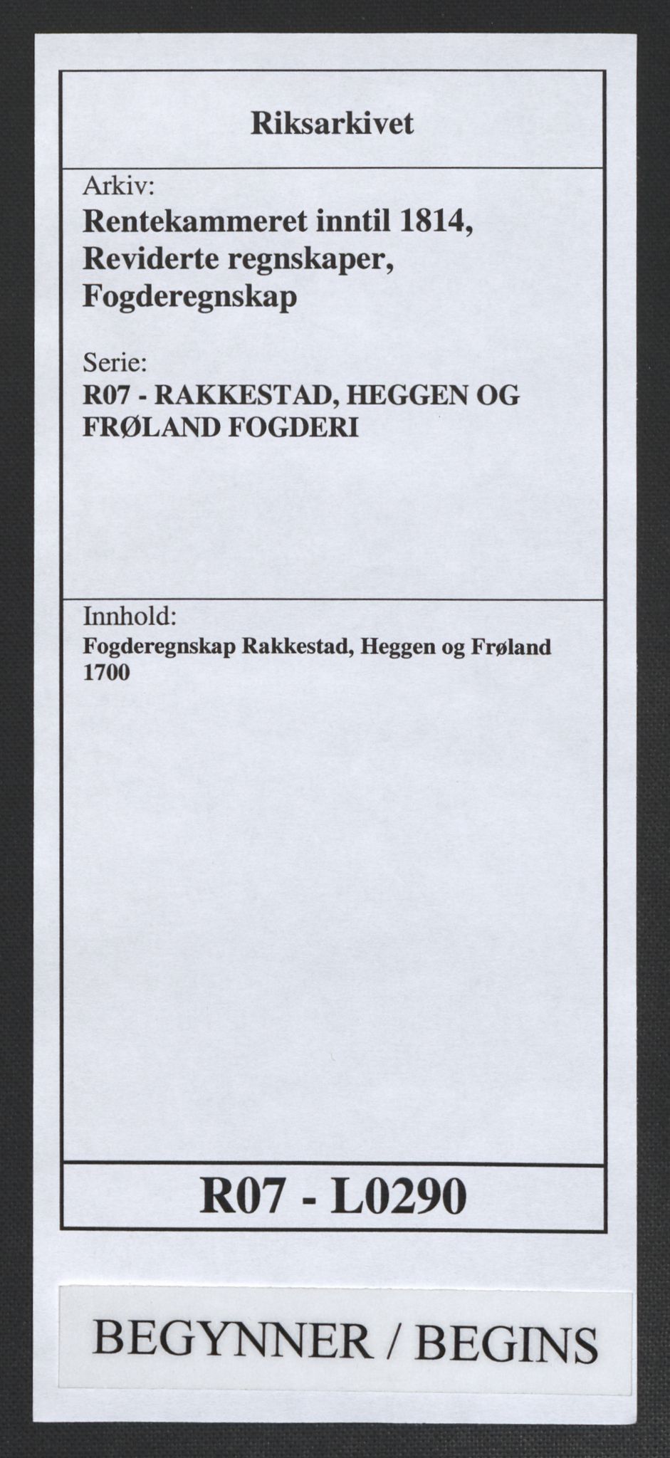 Rentekammeret inntil 1814, Reviderte regnskaper, Fogderegnskap, RA/EA-4092/R07/L0290: Fogderegnskap Rakkestad, Heggen og Frøland, 1700, p. 1