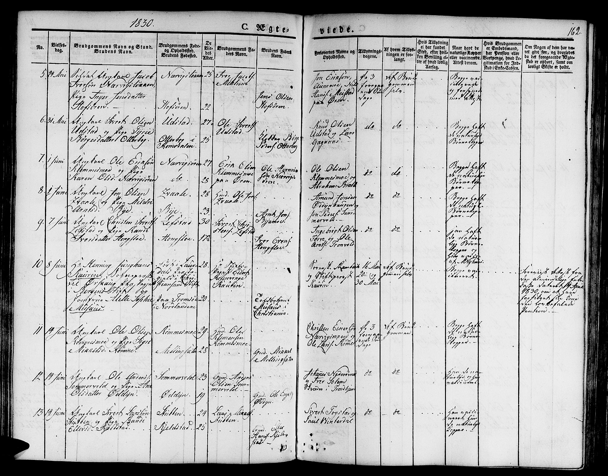 Ministerialprotokoller, klokkerbøker og fødselsregistre - Sør-Trøndelag, SAT/A-1456/668/L0804: Parish register (official) no. 668A04, 1826-1839, p. 162