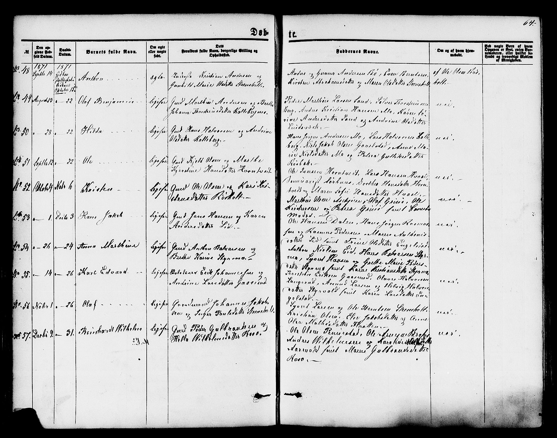 Lardal kirkebøker, AV/SAKO-A-350/F/Fa/L0007: Parish register (official) no. I 7, 1861-1880, p. 64