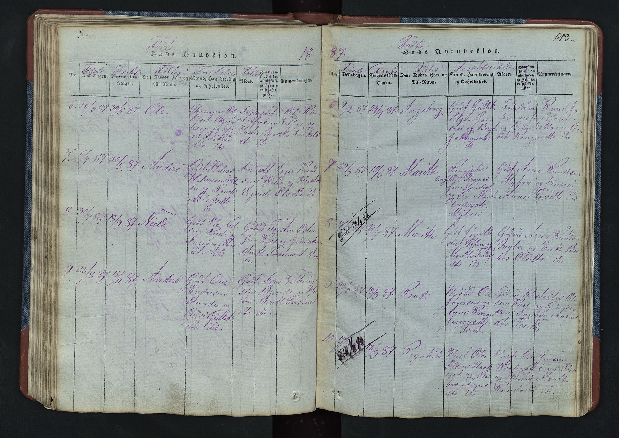 Vang prestekontor, Valdres, SAH/PREST-140/H/Hb/L0003: Parish register (copy) no. 3, 1814-1892, p. 143