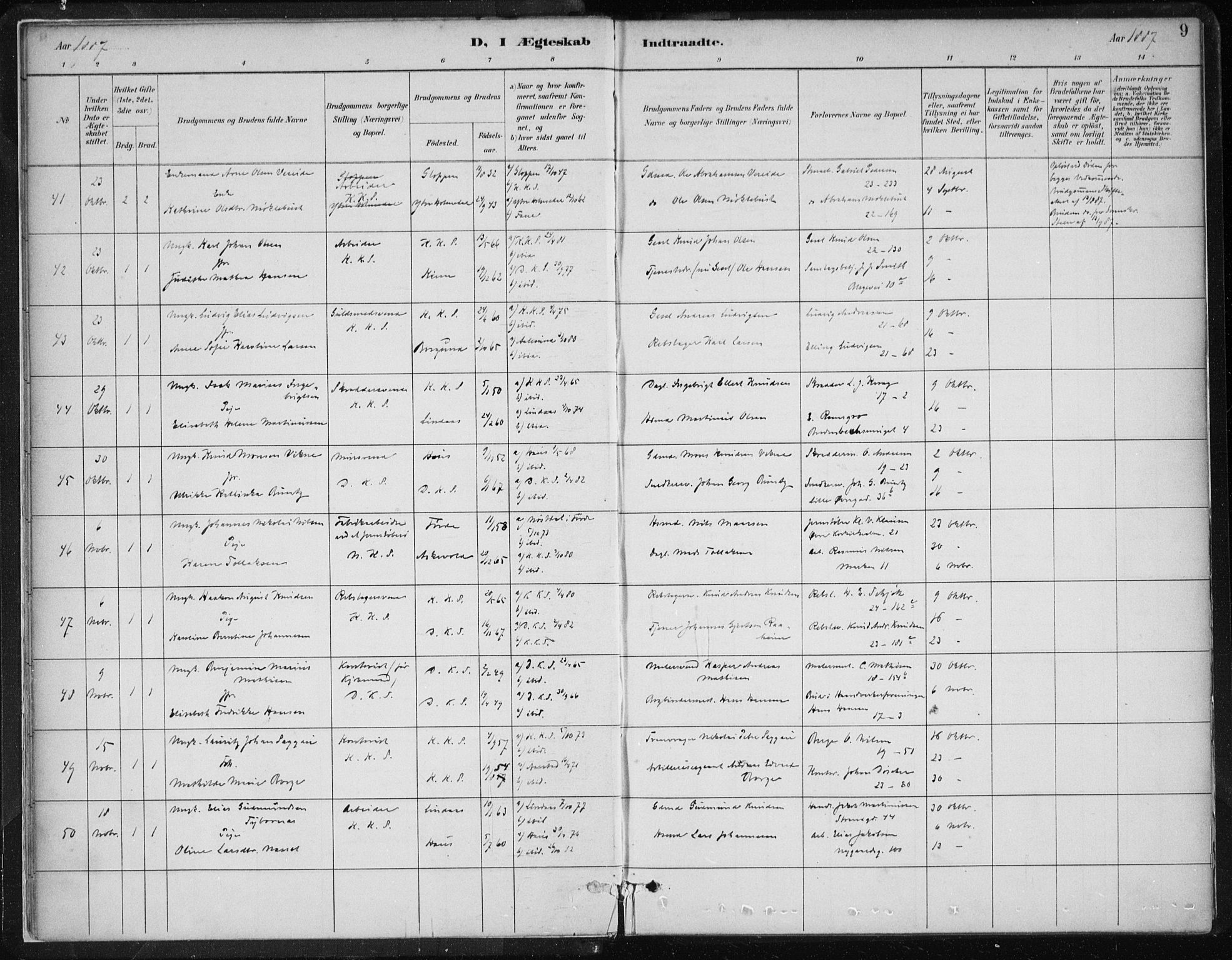 Korskirken sokneprestembete, AV/SAB-A-76101/H/Hab: Parish register (copy) no. D 3, 1887-1906, p. 9