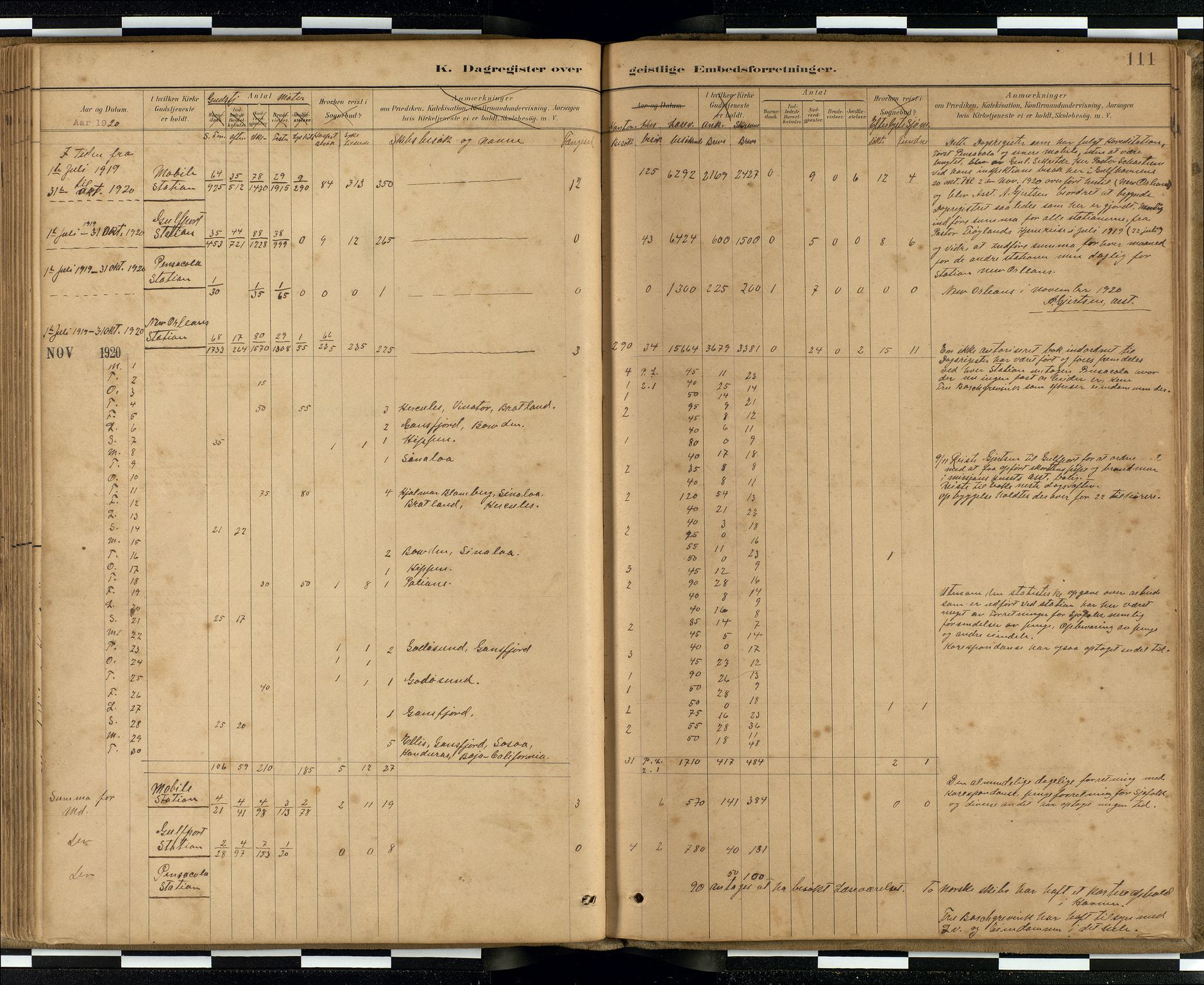 Den norske sjømannsmisjon i utlandet / Quebec (Canada) samt Pensacola--Savannah-Mobile-New Orleans-Gulfport (Gulfhamnene i USA), AV/SAB-SAB/PA-0114/H/Ha/L0001: Parish register (official) no. A 1, 1887-1924, p. 110b-111a