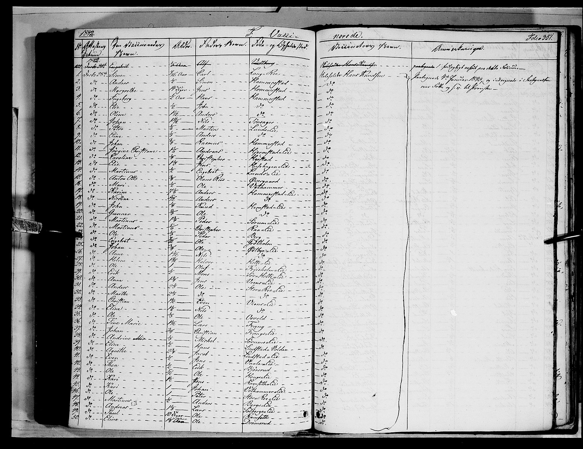 Stange prestekontor, SAH/PREST-002/K/L0010: Parish register (official) no. 10, 1835-1845, p. 351