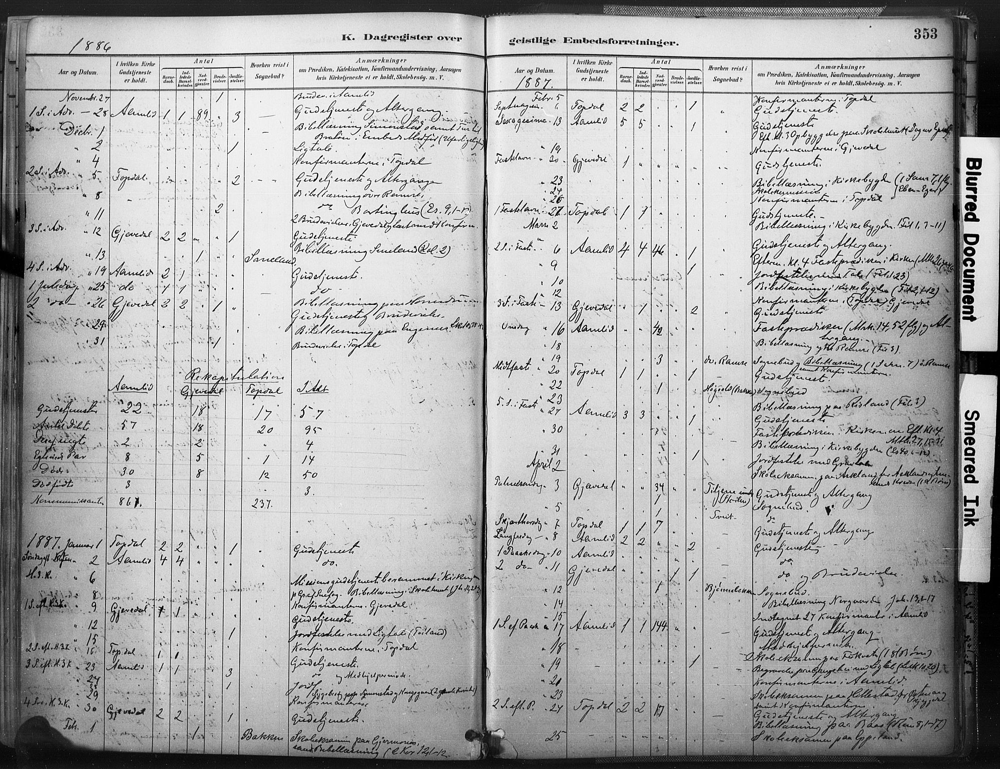 Åmli sokneprestkontor, SAK/1111-0050/F/Fa/Fac/L0010: Parish register (official) no. A 10 /1, 1885-1899, p. 353