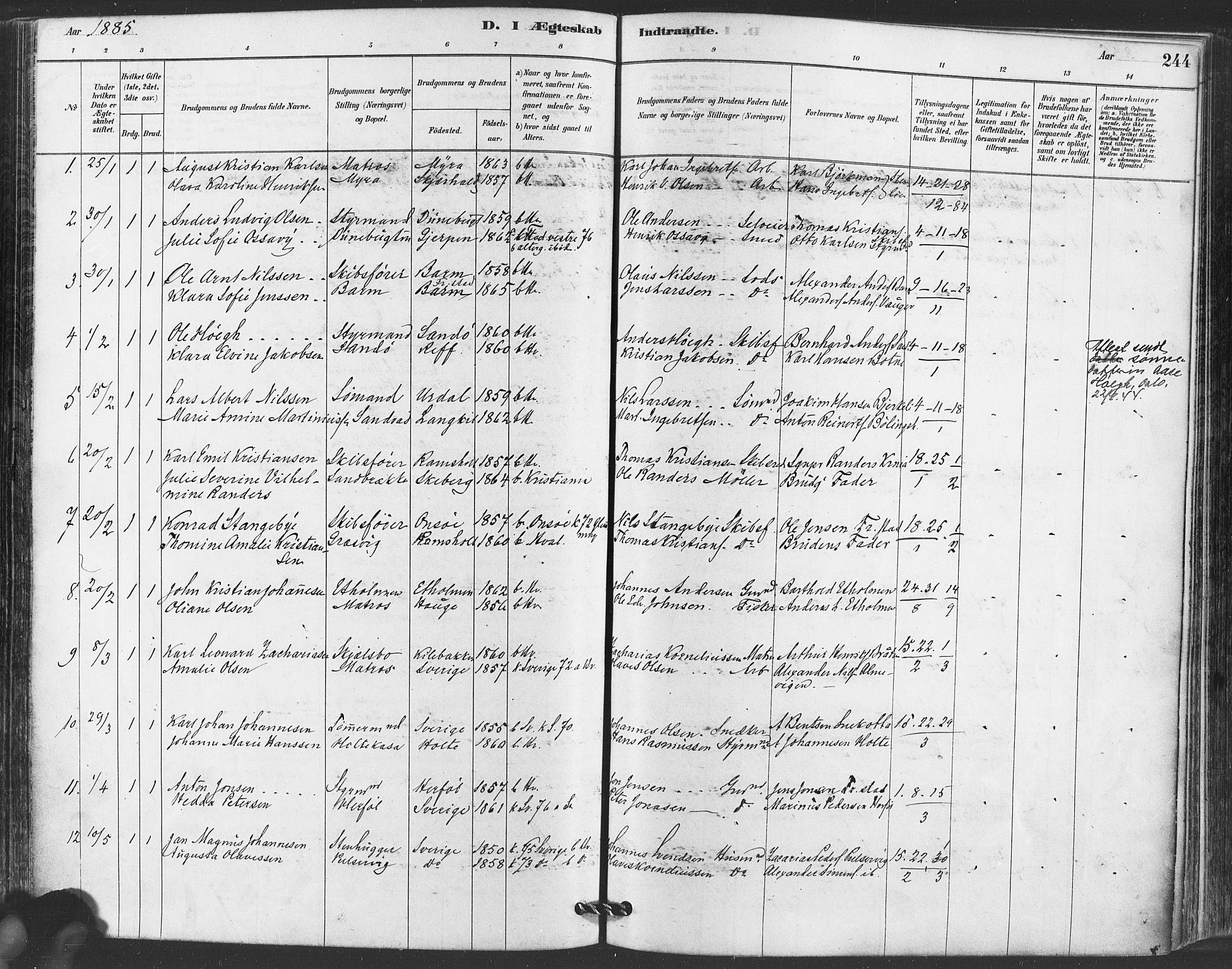 Hvaler prestekontor Kirkebøker, SAO/A-2001/F/Fa/L0008: Parish register (official) no. I 8, 1878-1895, p. 244