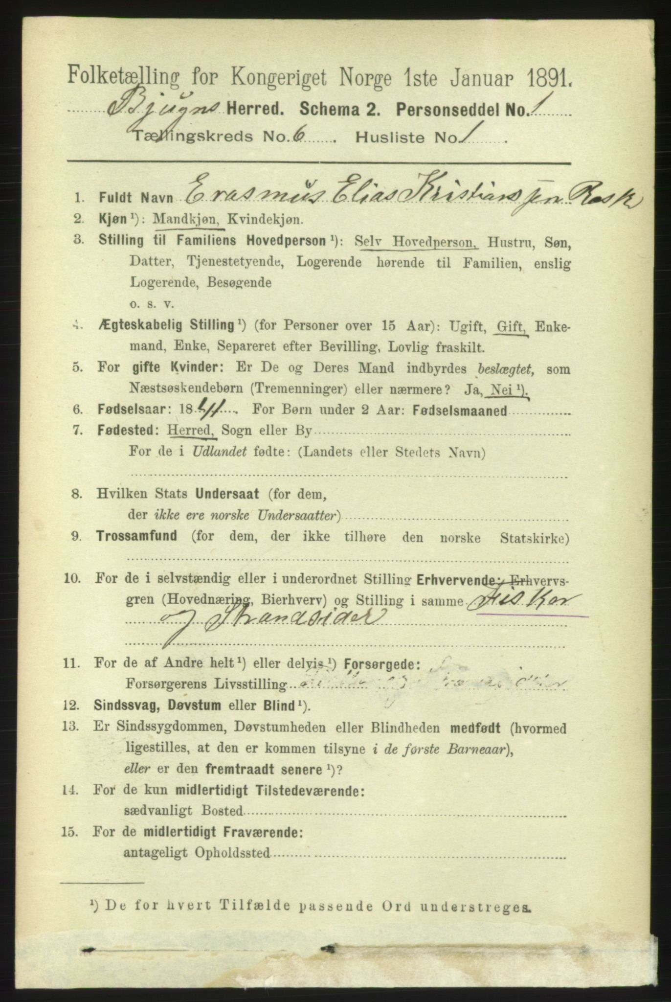 RA, 1891 census for 1627 Bjugn, 1891, p. 1634