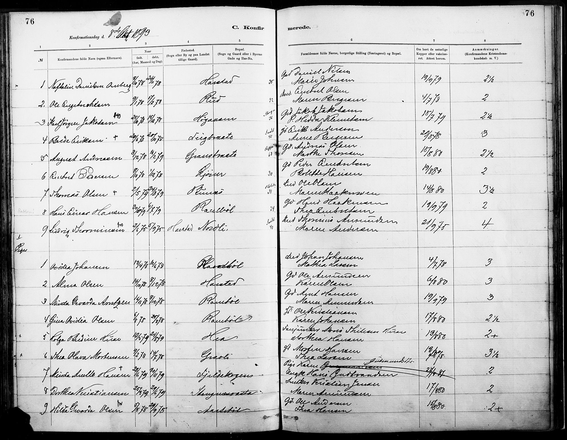 Eidskog prestekontor, SAH/PREST-026/H/Ha/Haa/L0004: Parish register (official) no. 4, 1884-1897, p. 76