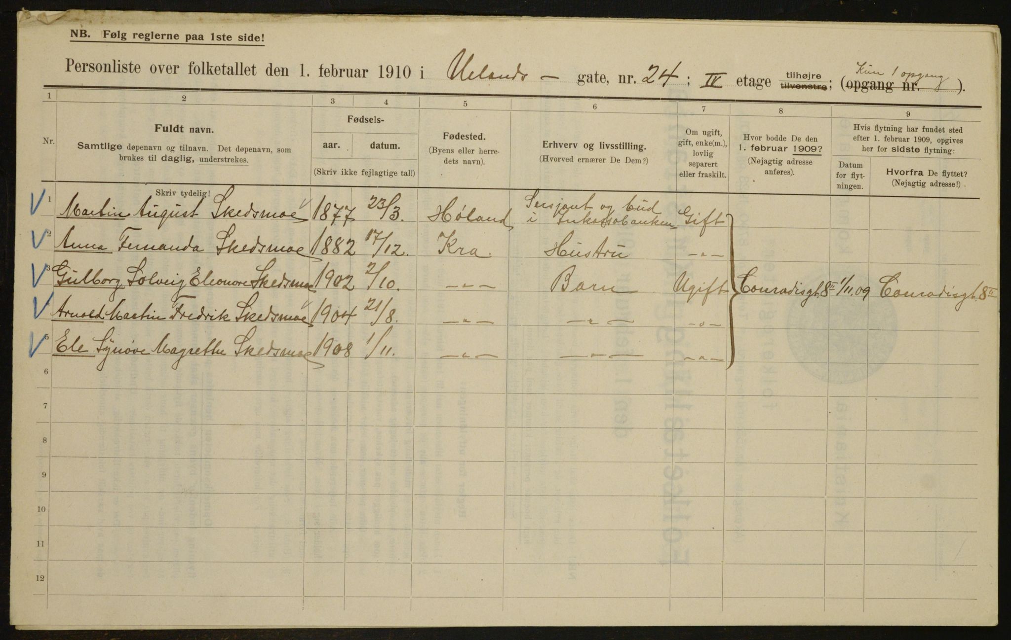 OBA, Municipal Census 1910 for Kristiania, 1910, p. 112546