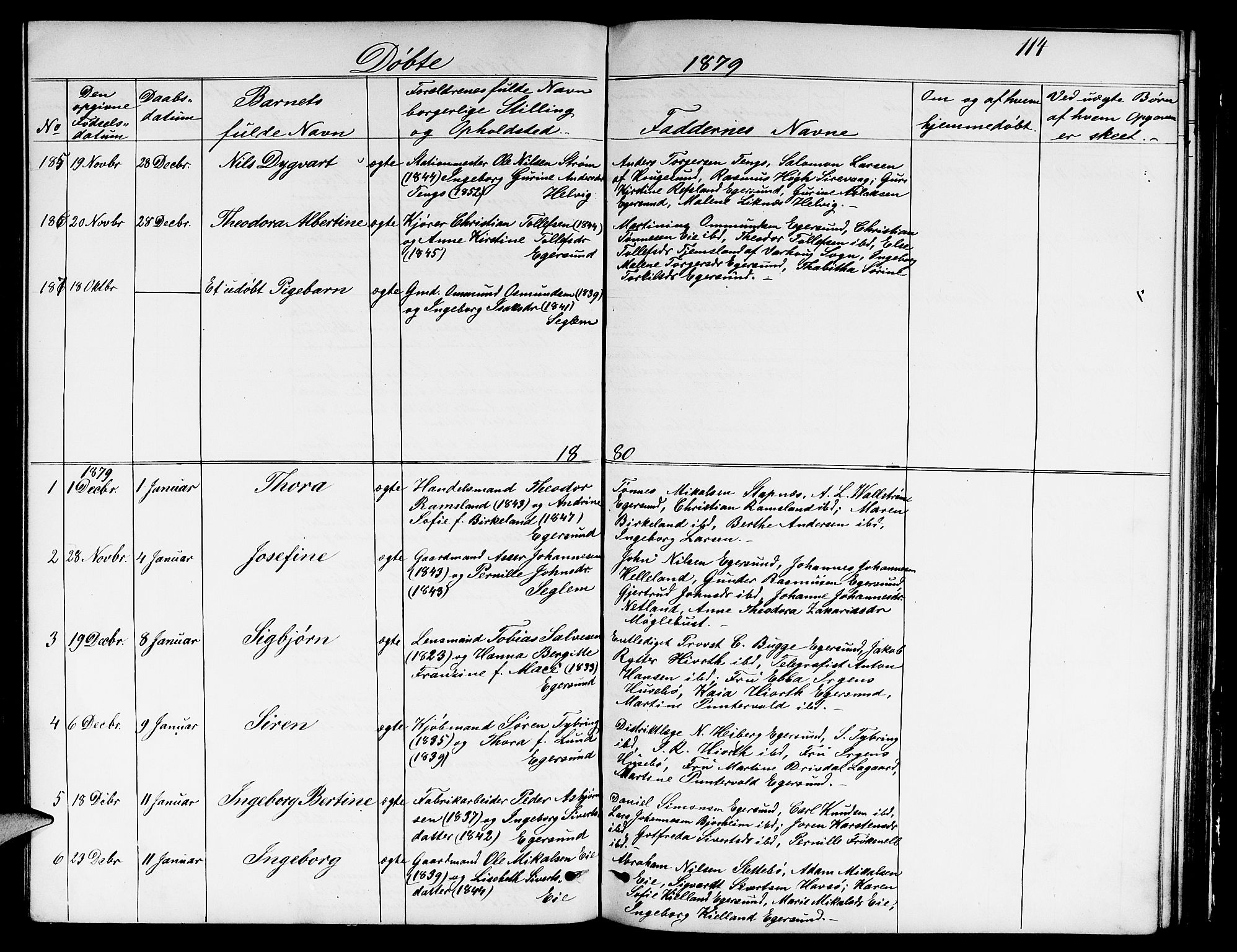 Eigersund sokneprestkontor, SAST/A-101807/S09/L0005: Parish register (copy) no. B 5, 1872-1881, p. 114